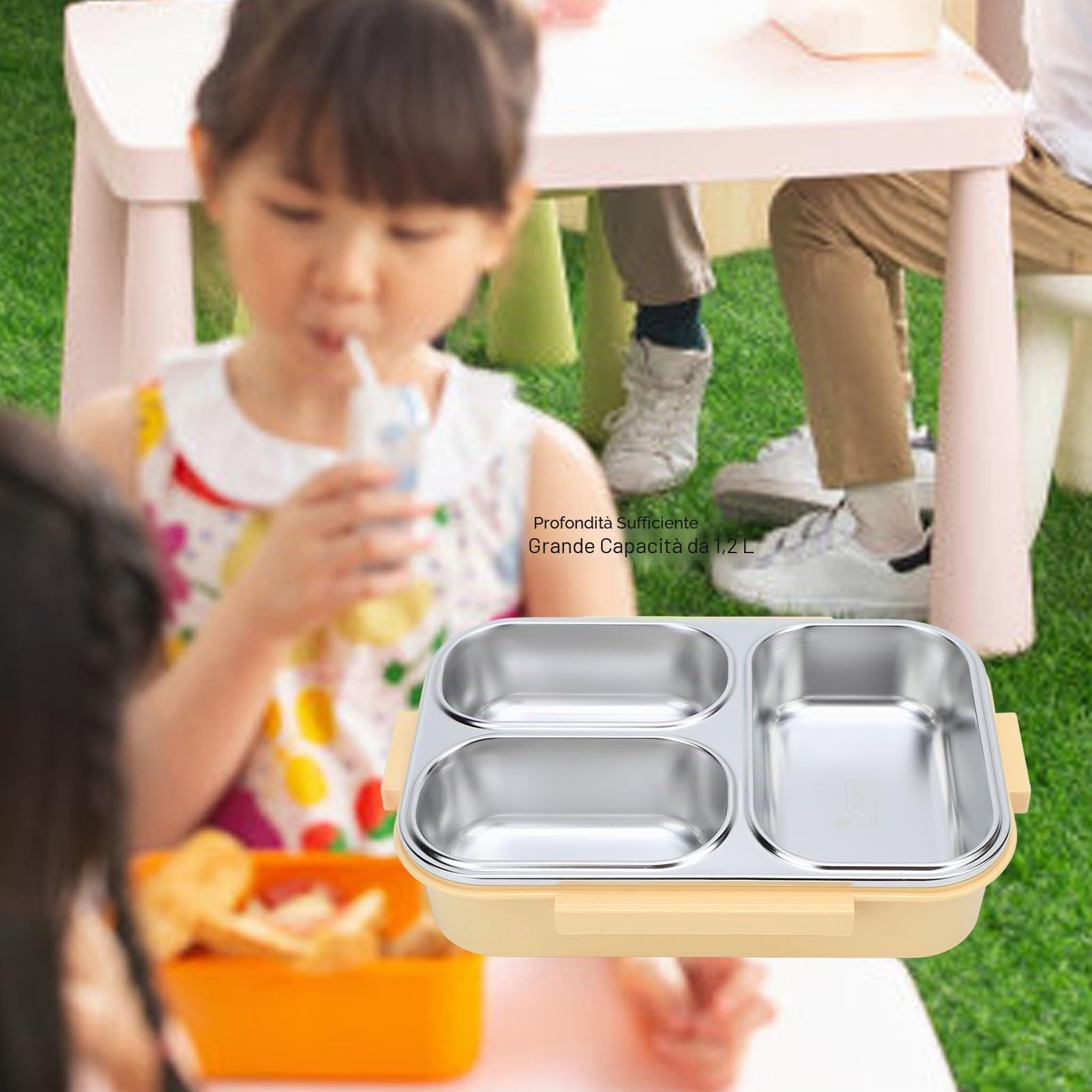 Ejoyous Lunch Box in Acciaio Inox, Lunch Box per Bambini con Scomparti, a Prova di Perdite, Box Riscaldato per Picnic, Scuola, Lavoro, 1200 Ml (YELLOW)