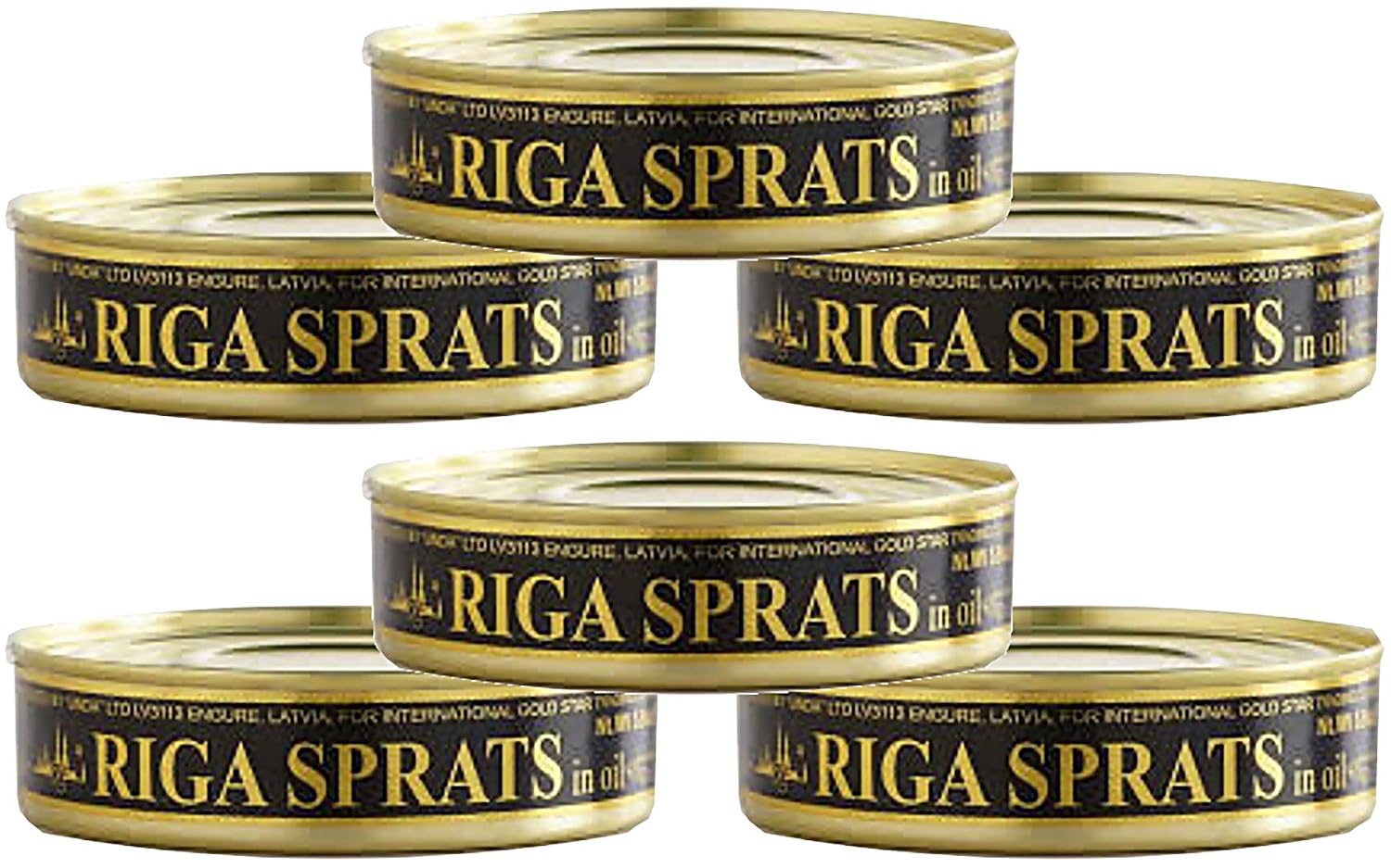 Unda, Riga Sprats Pack of 6 Smoked Fish Delicacy in Oil, Imported from Latvia, 5.60 oz each
