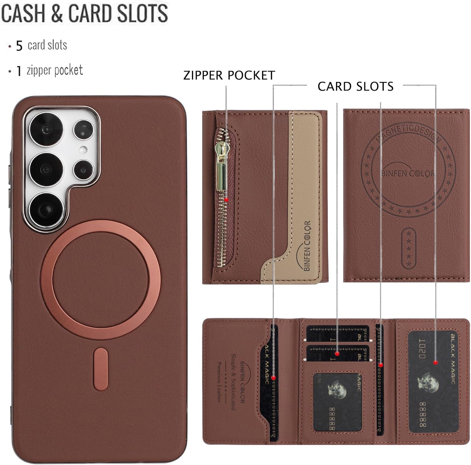 Asuwish Phone Case for Samsung Galaxy S22 Ultra 5G Wallet Cell Cover Compatible with Magsafe RFID Tempered Glass Screen Protector Credit Card Holder Stand S22ultra 22S S 22 S22ultra5g 6.8 Women Brown