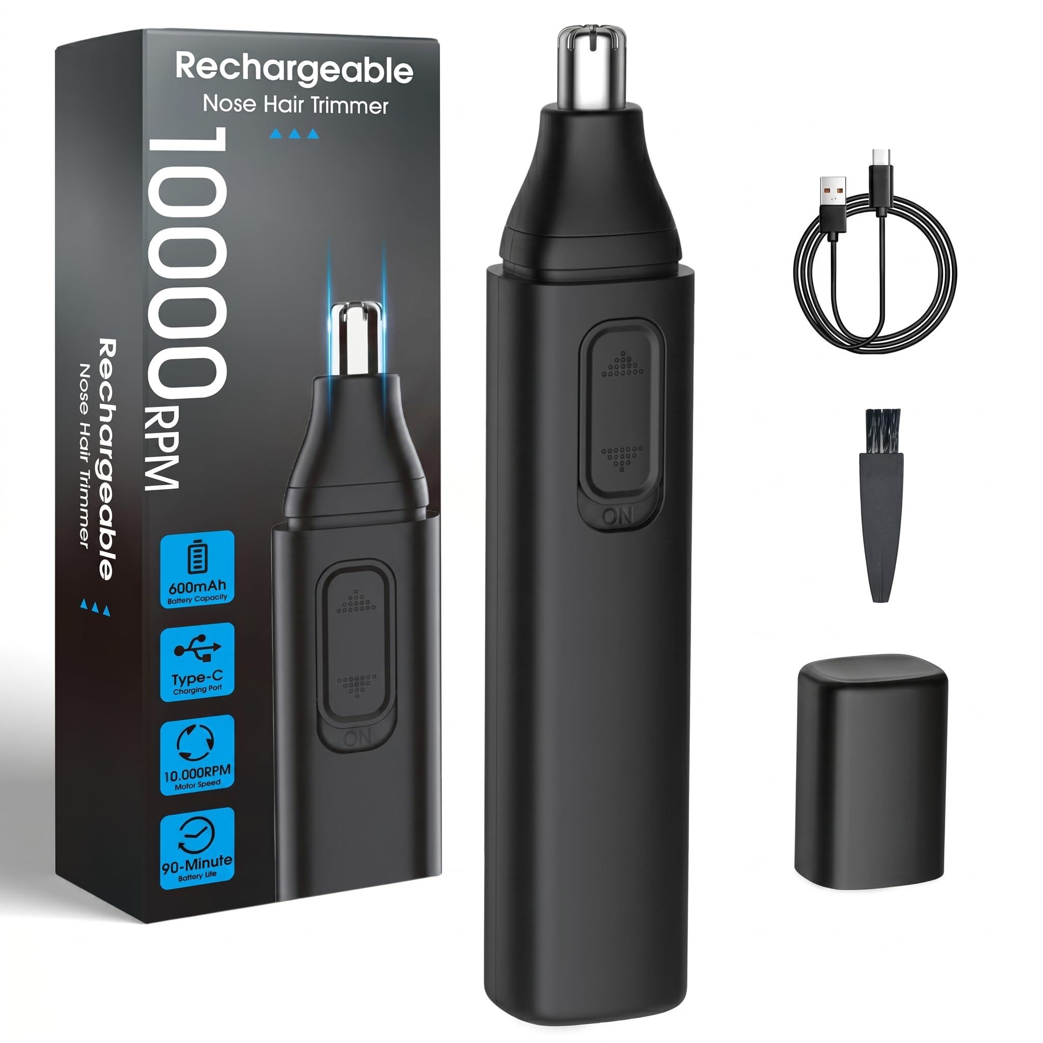 Nasenhaartrimmer Herren Nasenhaarschneider Ohrhaarschneider für Männer und Frauen, Doppelseitigen Edelstahlklingen, USB Type C aufladbar für einfache Reinigung, Reisefreundlich