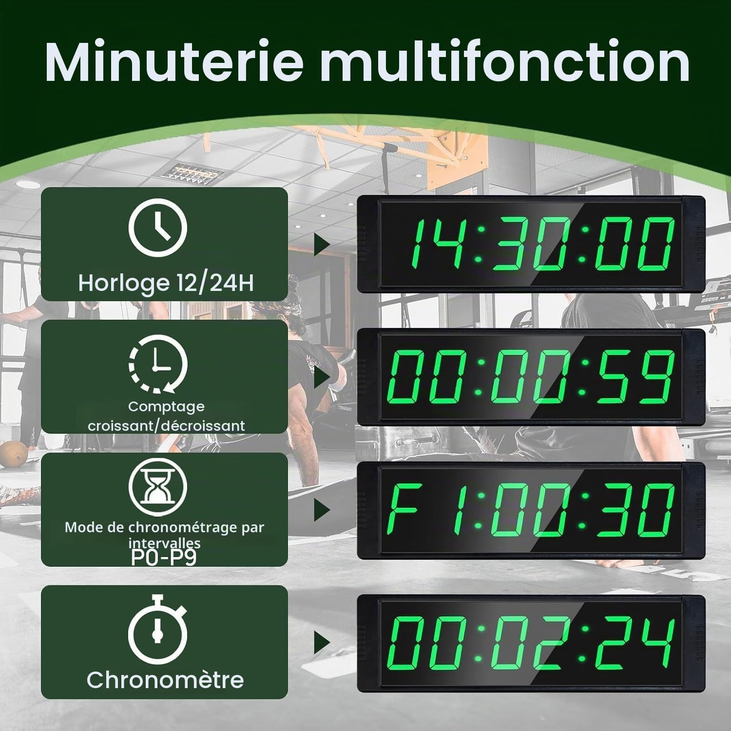 YZ Chronomètre Bouton avec Buzzer, Timer Sport Minuteur Fitness, Game Timer | Écran LED lumineux, télécommande, multimode, boîtier aluminium résistant,facile à transporter