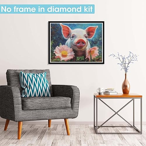 Miniatura 9 de Pavemlo Kits de pintura de diamantes 5D con diseño de cerdo, diseño redondo de cerdo, arte de diamantes de perforación completa con diamantes,