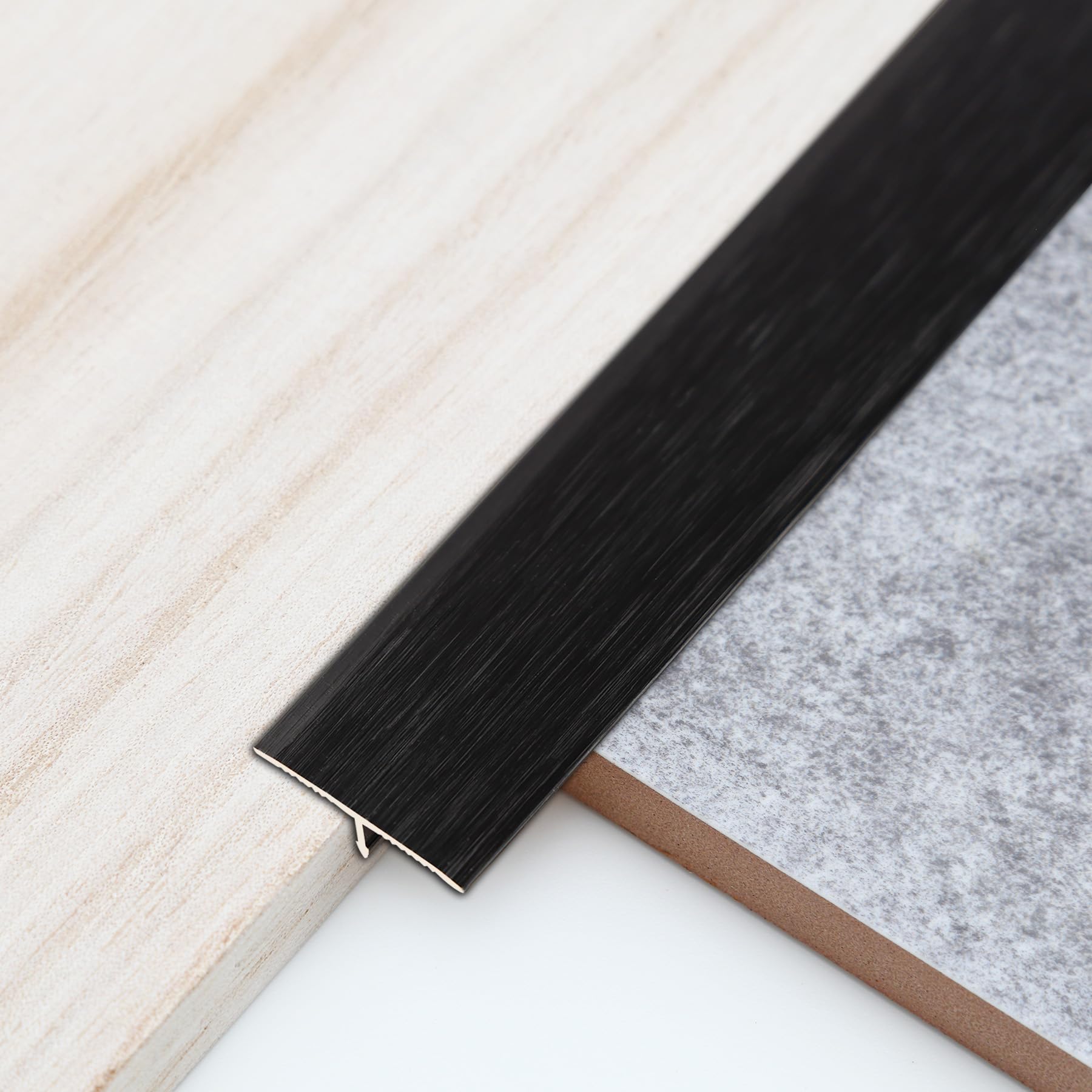 Trimold 3Pcs Aluminum T Molding Trim & Floor Transition Strips, Flat Divider Strip for Door Threshold and Joining Flooring Gaps of Laminate Planks Tile (0.9m x 2cm, Brushed Black) — image 1