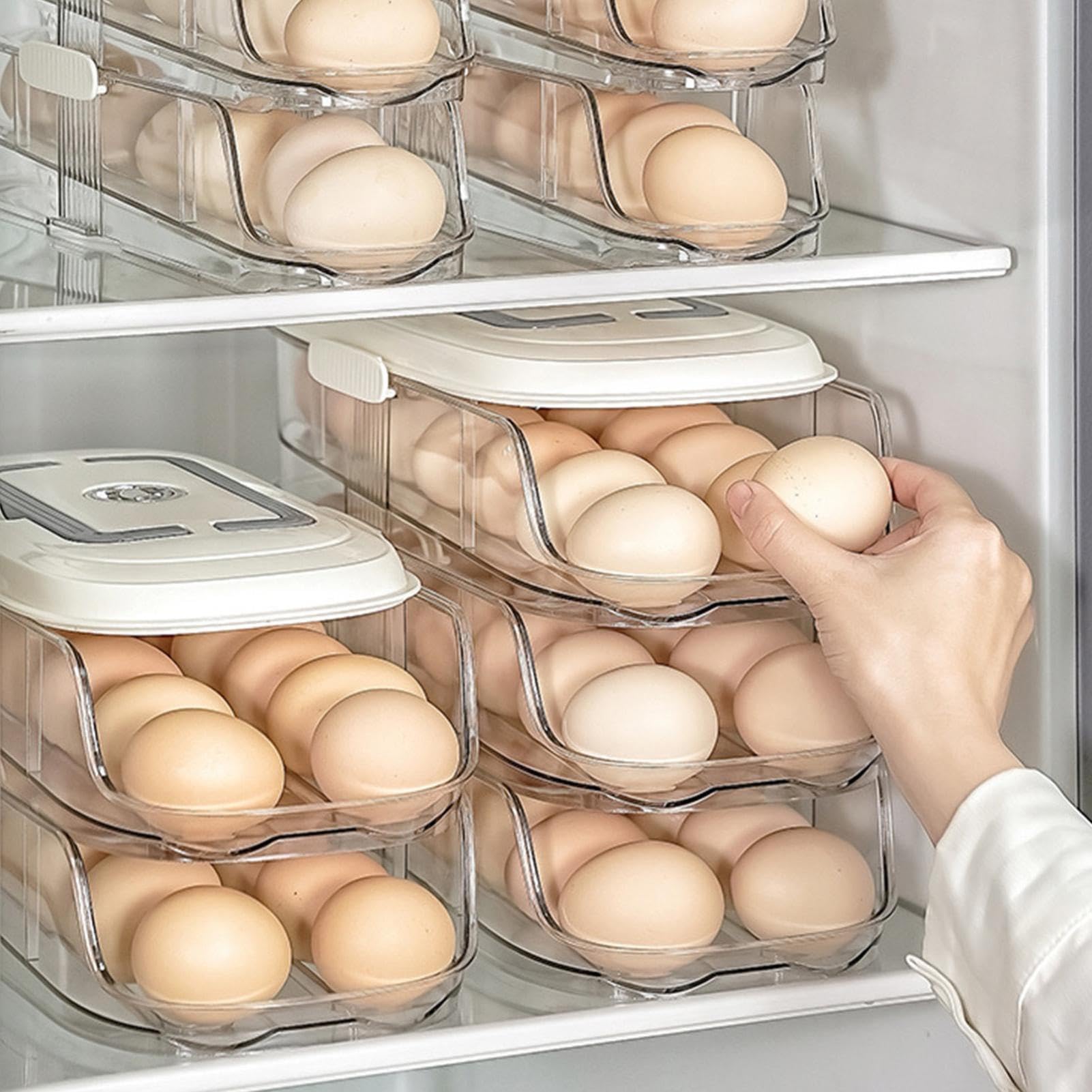 Eier-Organizer für Kühlschrank, 2 Ebenen, stapelbar, mit Kugellager