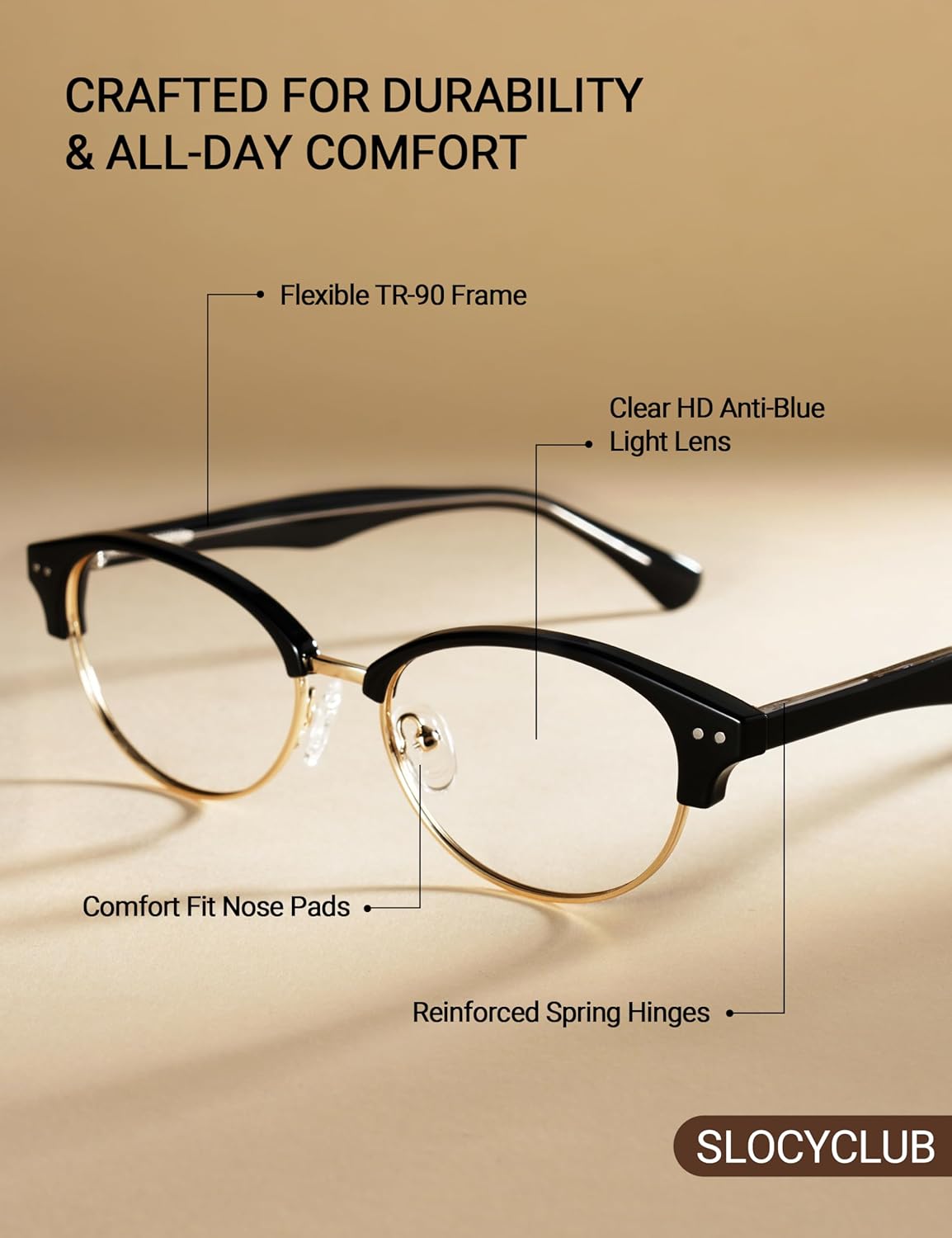 Slocyclub Fashion Semi-Rimless Blue Light Blocking Glasses for Women Men Vintage Half Frame Clear Lens Retro Glasses - Image 5