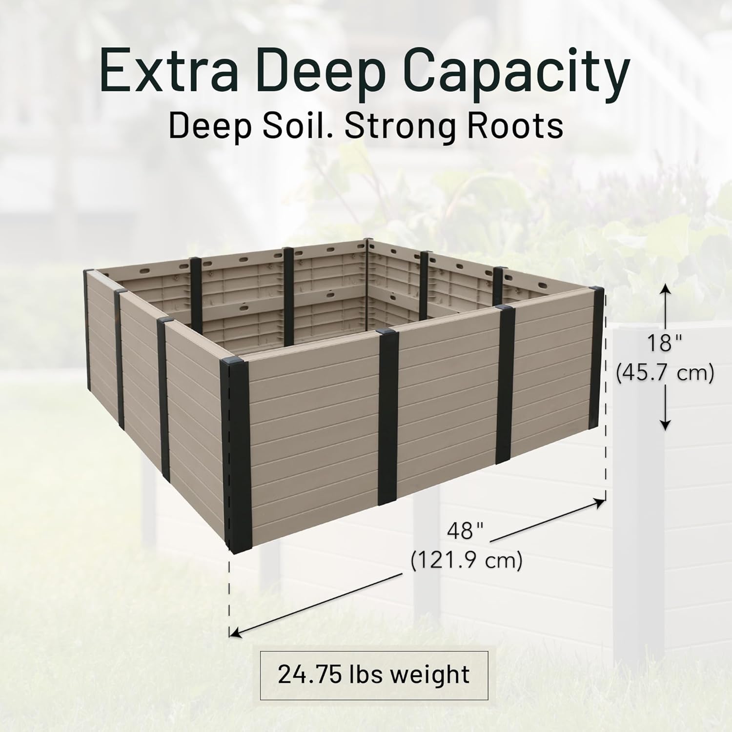 Tierra Verde 48-Inch x 48-Inch Raised Garden Bed with Tool-Free Connect System and Crafted from Recycled Materials, for Patios or Decks, Khaki