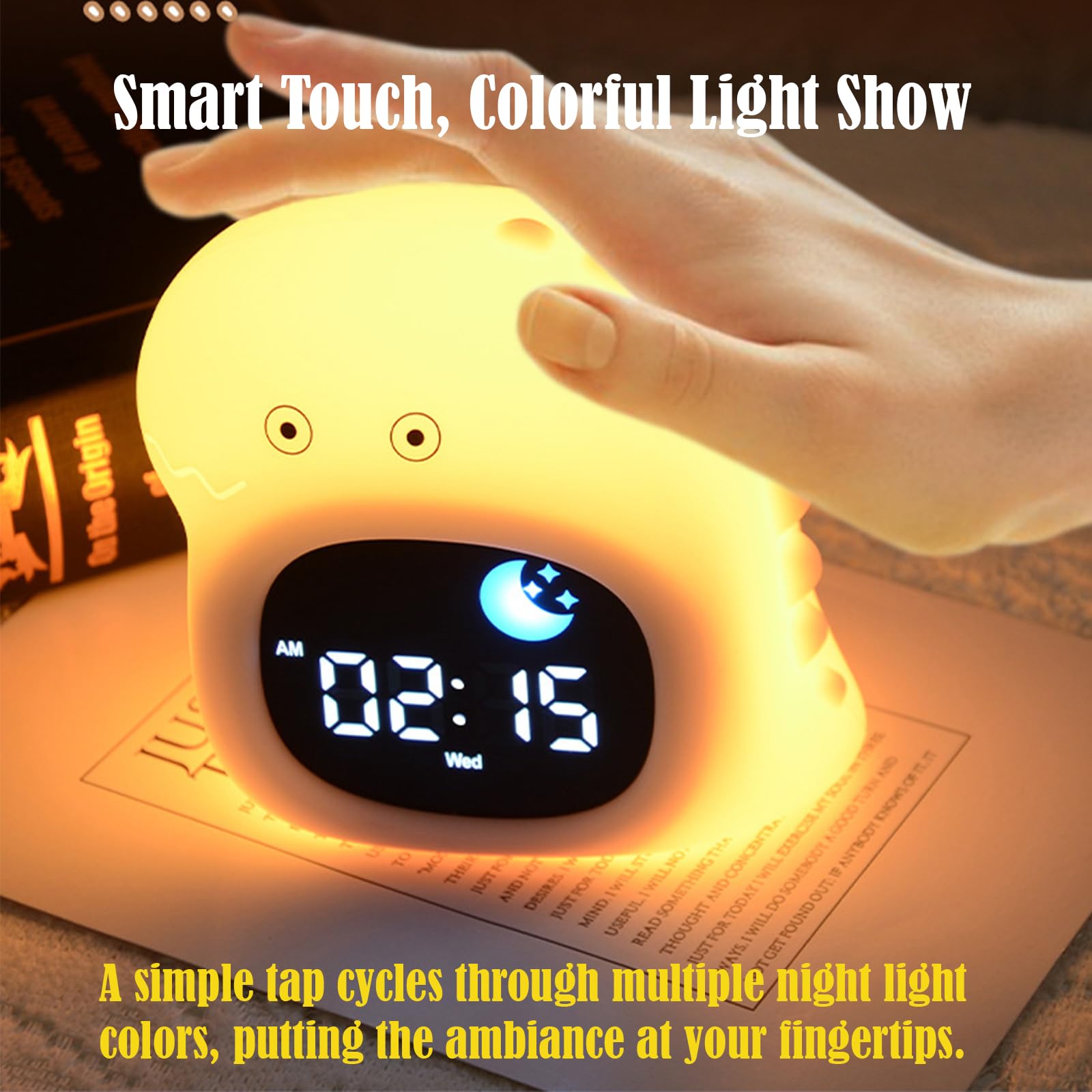 Reloj despertador con luz nocturna, lindo animal de dibujos animados de perros/dinosaurio/gato/oso de arena/búho/nube, reloj OK para despertar con ruido blanco, pantalla digital, reloj