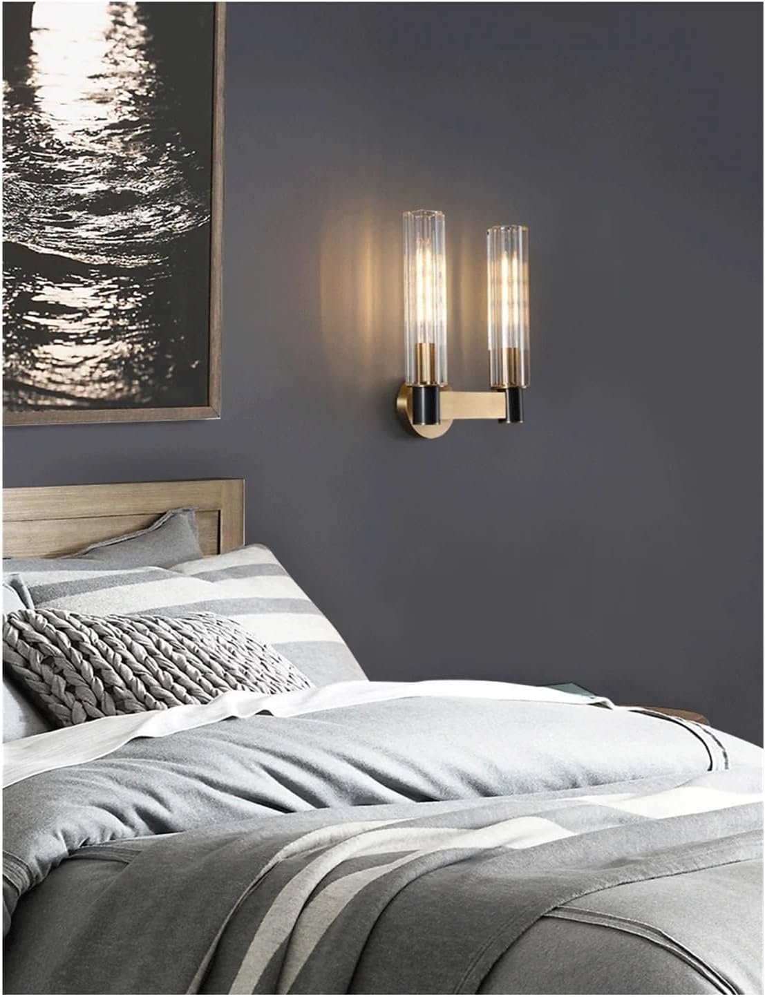 Cwcqgh Light Brass Led Wall Lamp Nordic Retro Living Room Bedroom Ing Aisle Crystal Full Copper Background Sconces Modern,23Cm
