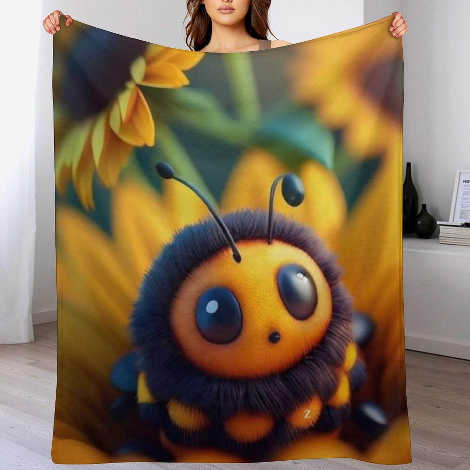Couverture polaire en flannel 150x200 avec motif abeille 3D