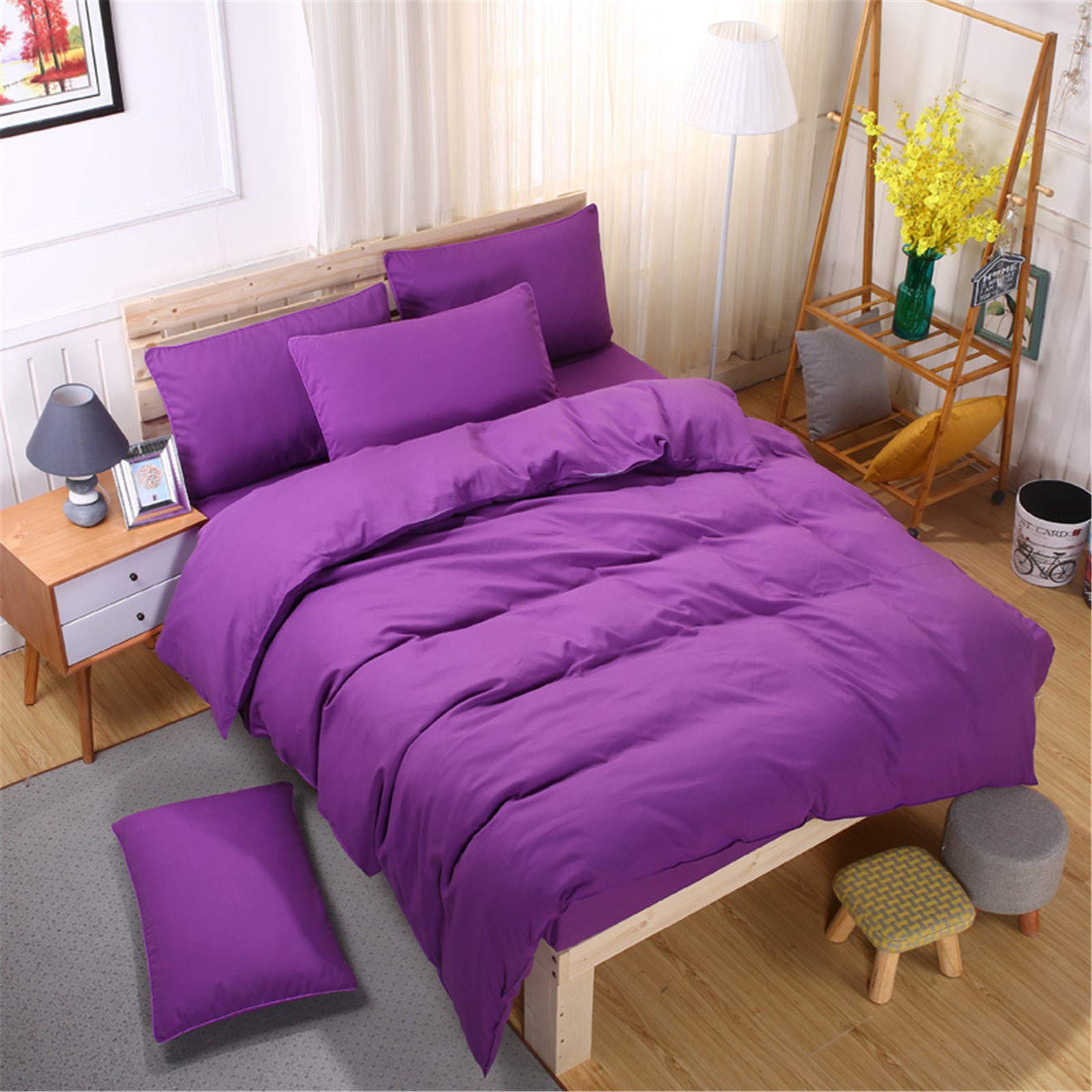 Microfibre parure de couette bicolore avec drap housse et taies 4 pcs