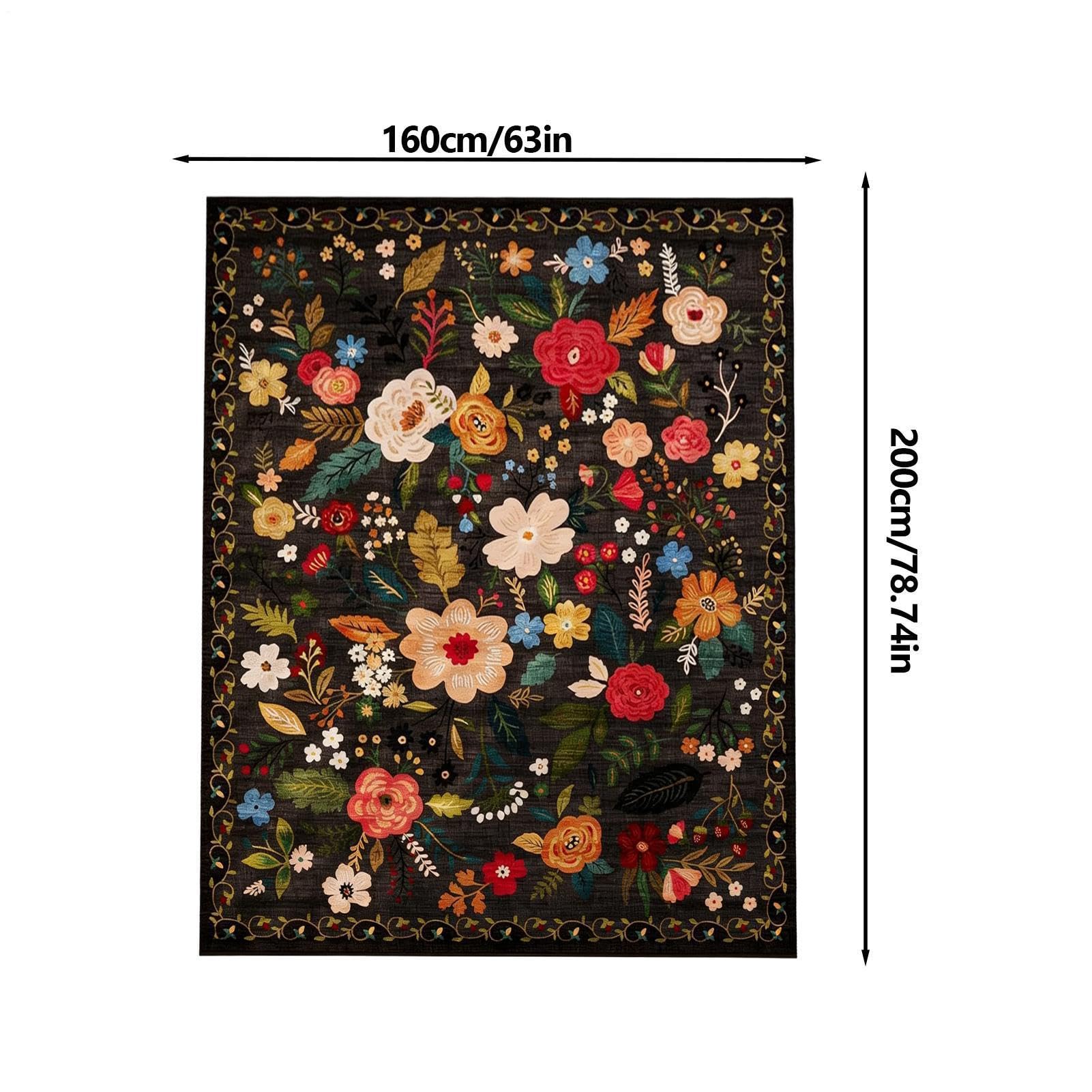 Générique Tappeto retrò 160 x 200 cm con motivi floreali in stile boemiano, antiscivolo, per casa, soggiorno, camera da letto, cucina, bagno, ingresso, cortile, giardino