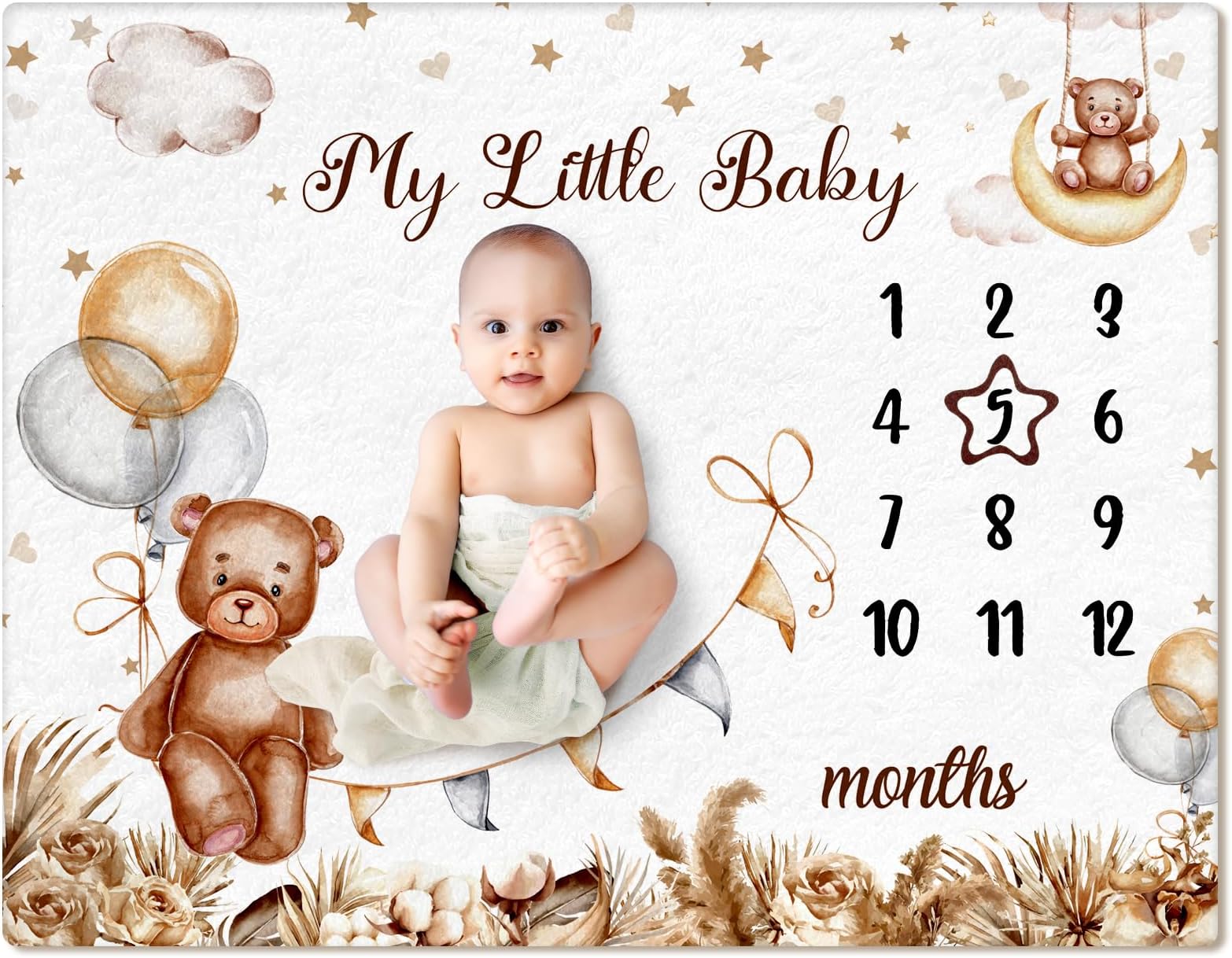 Mindsoft Sleeping Bear Monthly Baby Milestone Blanket Bear