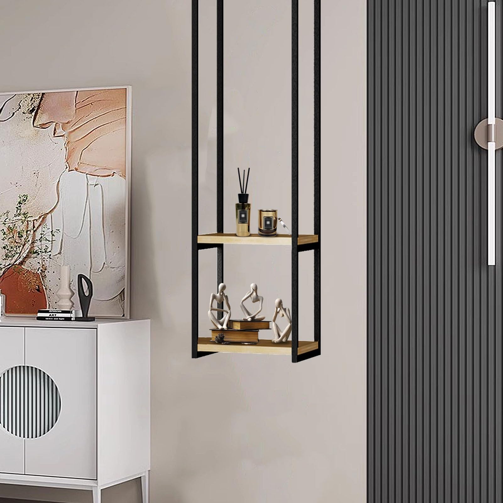 Support de pot de fleurs suspendu double niveau en bois et métal gain de place pour cuisine