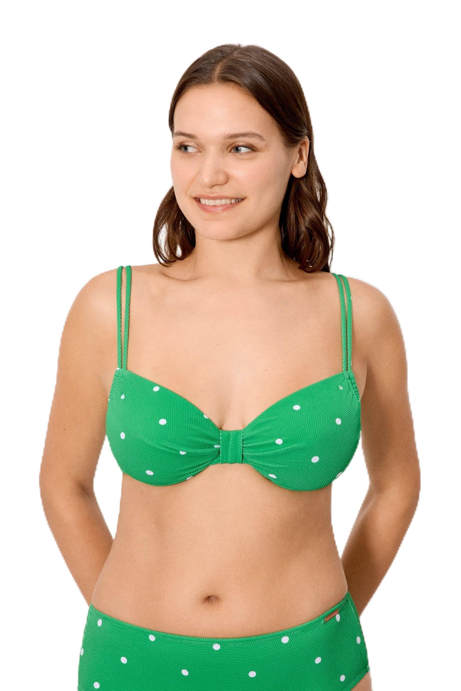 YSABEL MORA. Top Bikini Reductor Copa D. Top Bikini con Aro Sin Relleno. con Compresión En Copa Y Espaldilla. Tirantes Regulables. Tejido Estampado De Lunares con Textura Piqué .Colección Lime.