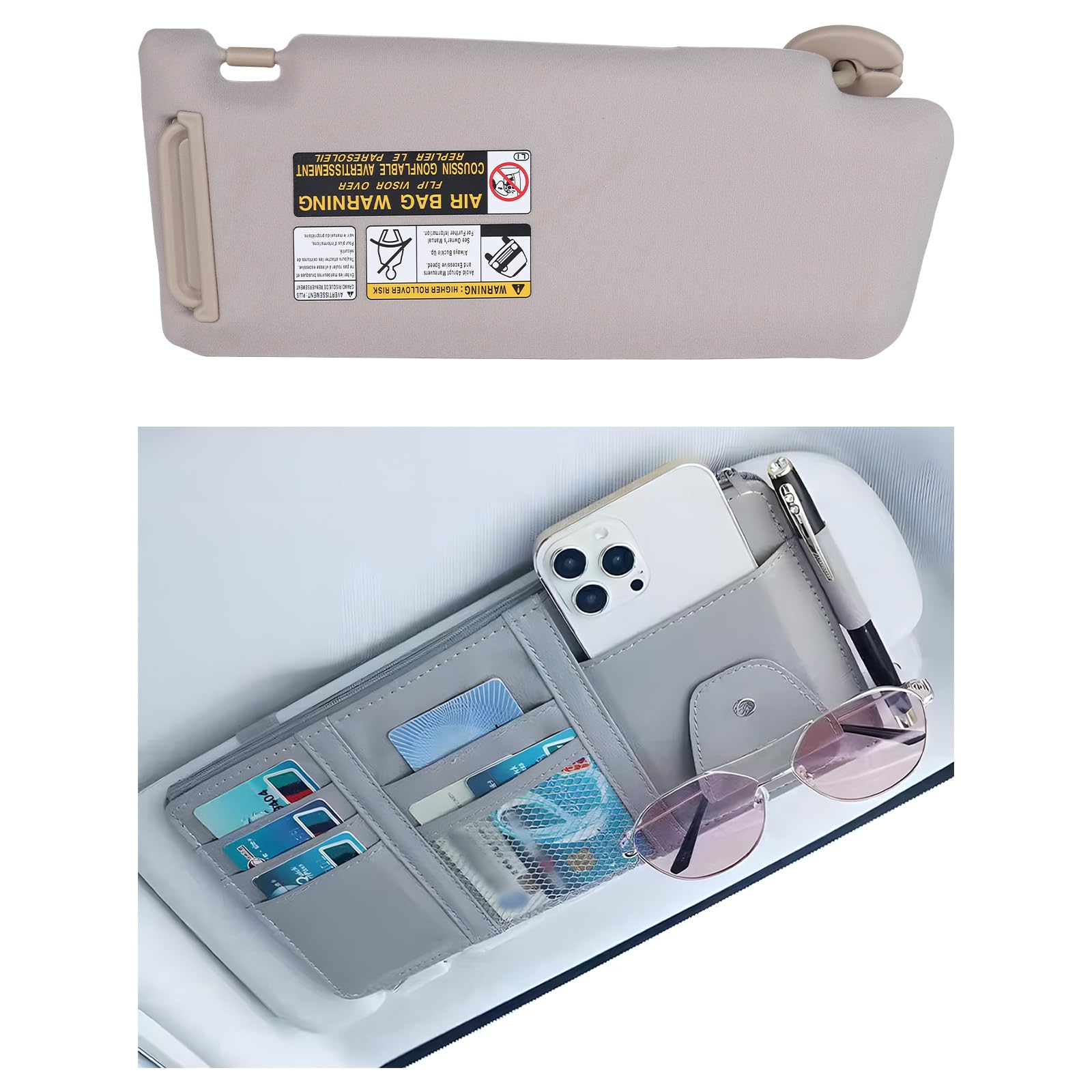 KruzeKraft Sun Visor Left Driver Side Beige Fits for Toyota Tacoma 2005-2012 with Storage Bag Fits 74320-04181-B1 W/O Light