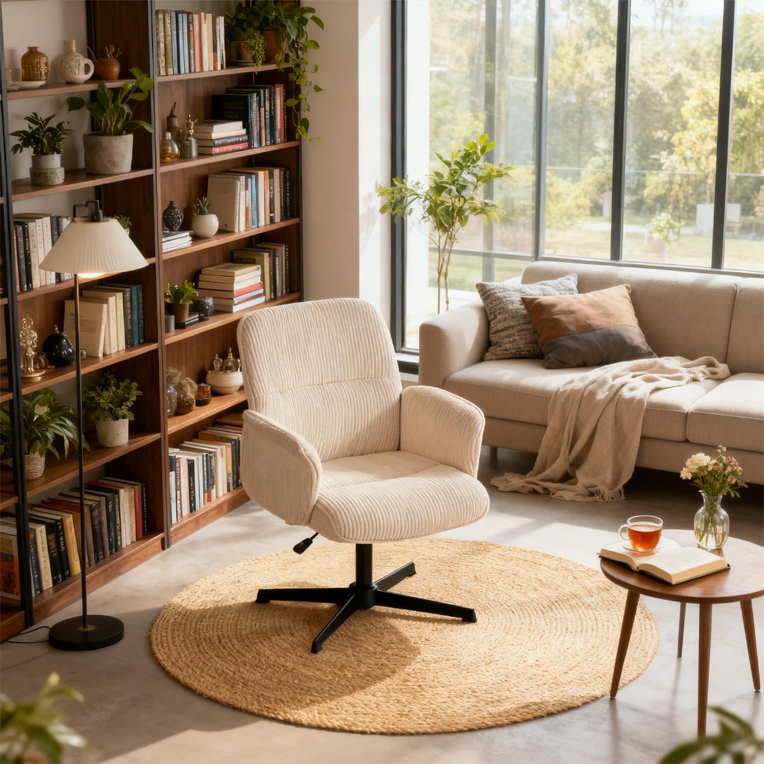 MEUBLE COSY Krzesło obrotowe z regulacją wysokości krzesło do salonu, sztruks, beżowe