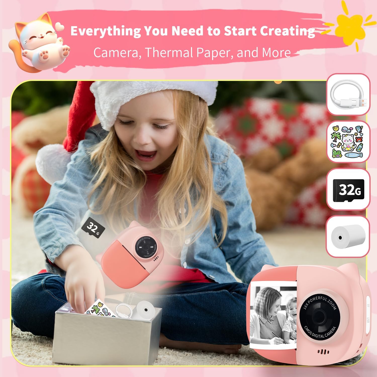 Rongta Kids Camera Instant Print, 1080P Kids Instant Cameras That Print Photos, Christmas Birthday Gifts for Girls Age 3-12, Video Camera Portable Toy for 3 4 5 6 7 8 9 10 Year Old Kids Girls(Pink) - Image 6