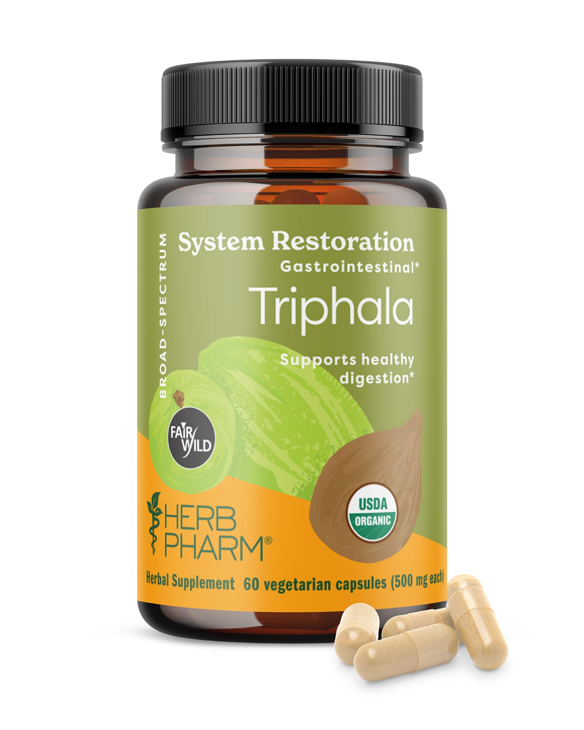 Herb Pharm USDA Organic Triphala Capsules | Cleansing & Detoxification Support & Digestive Health Support With Amla, Haritaki & Bibhitaki, FAIRWILD® Certified | 60 Vegan Capsules, Up to 30 Day Supply*