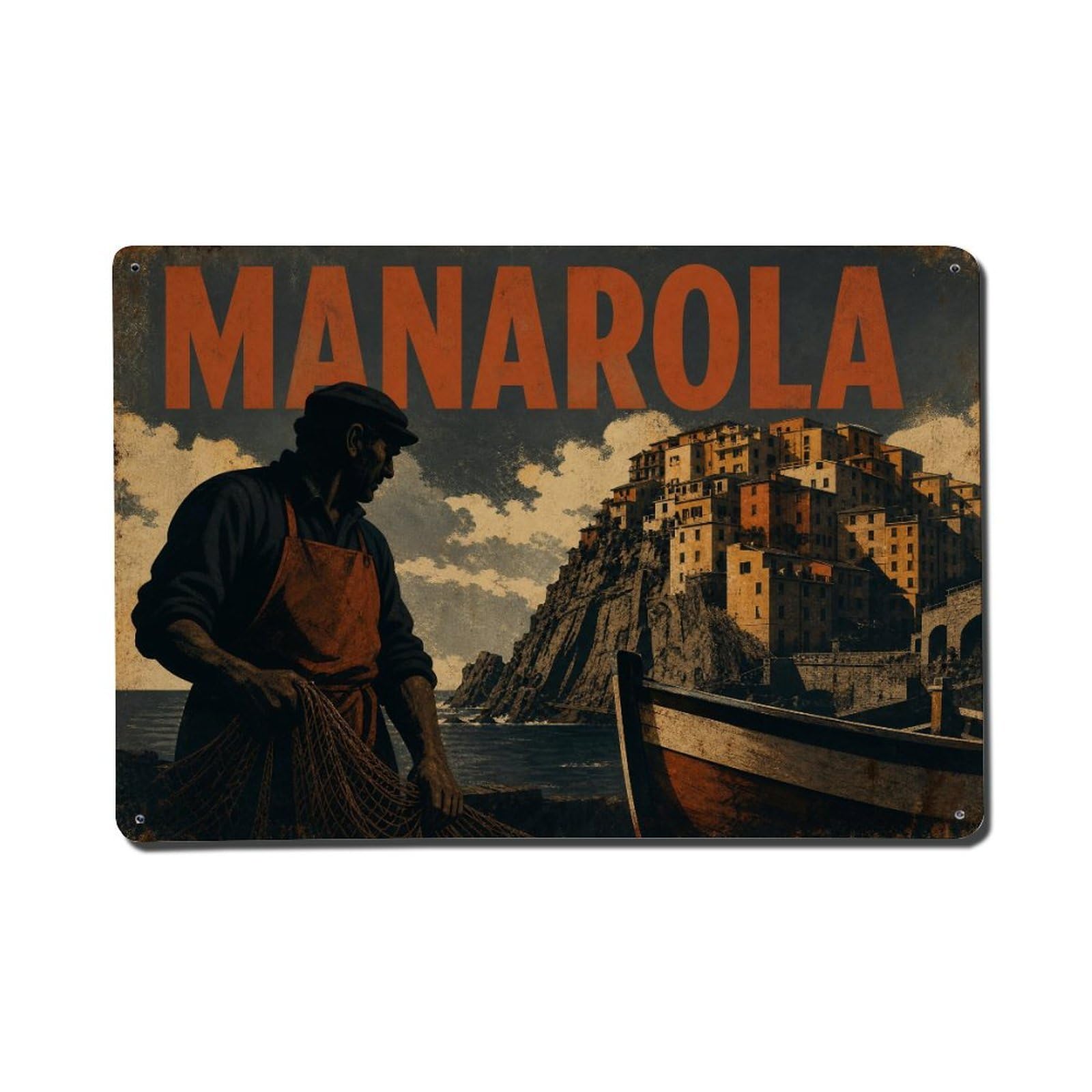 Vintage Travel Manarola Fishing Village Heritage Culture Italy Metal Tin Sign
