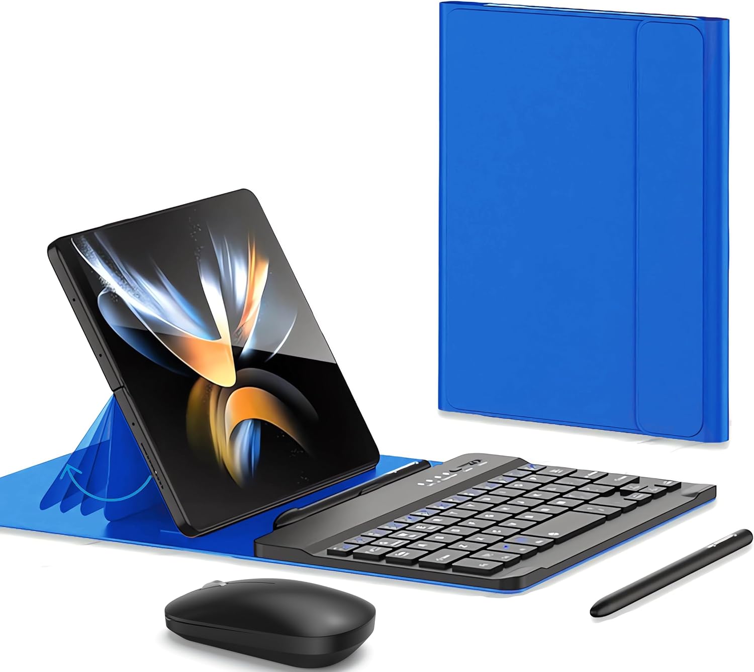 for Samsung Galaxy Z Fold 7 6 5 Keyboard and Mouse, Portable Mini Bluetooth Keyboard with Leather Case and Capacitive Pen, 4 in 1 Travel Set for Z Trifold Fold7 Accessories