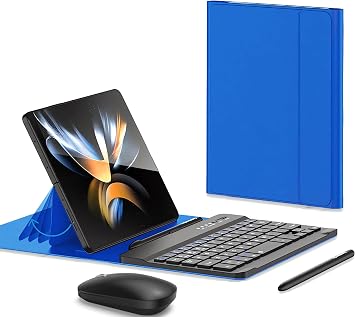 for Samsung Galaxy Z Fold 8 Ultra/8/7/6/5 Keyboard and Mouse, Portable Mini 7.9 inch Bluetooth Keyboard with Leather Stand Case and Pen, 4 in 1 Travel Set for Fold8 Wide Fold7 Accessories