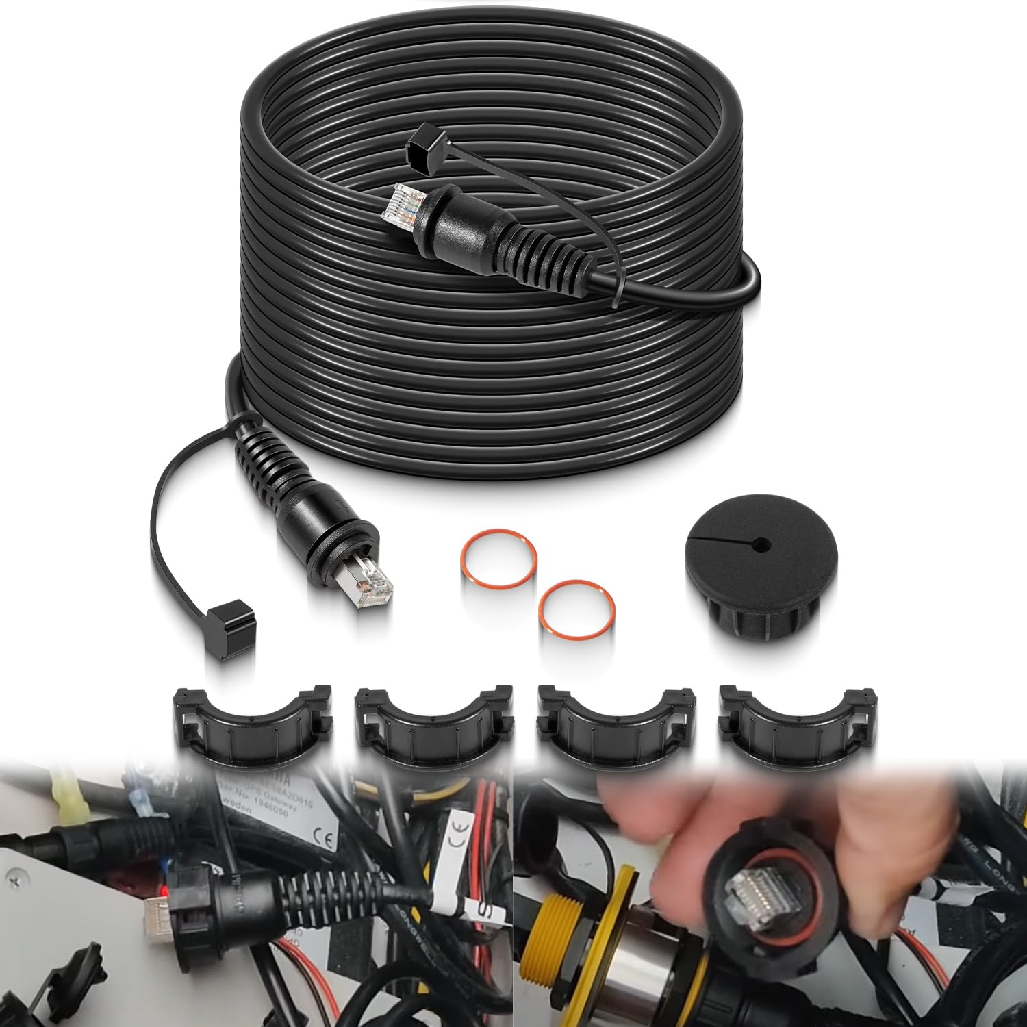 010-10550-00 Marine Network Cable,GMS 10 Cable 30 Feet with Split Connector and Waterproof Cap for Marine RJ45 Compatible with Garmin Navigation Screen Devices