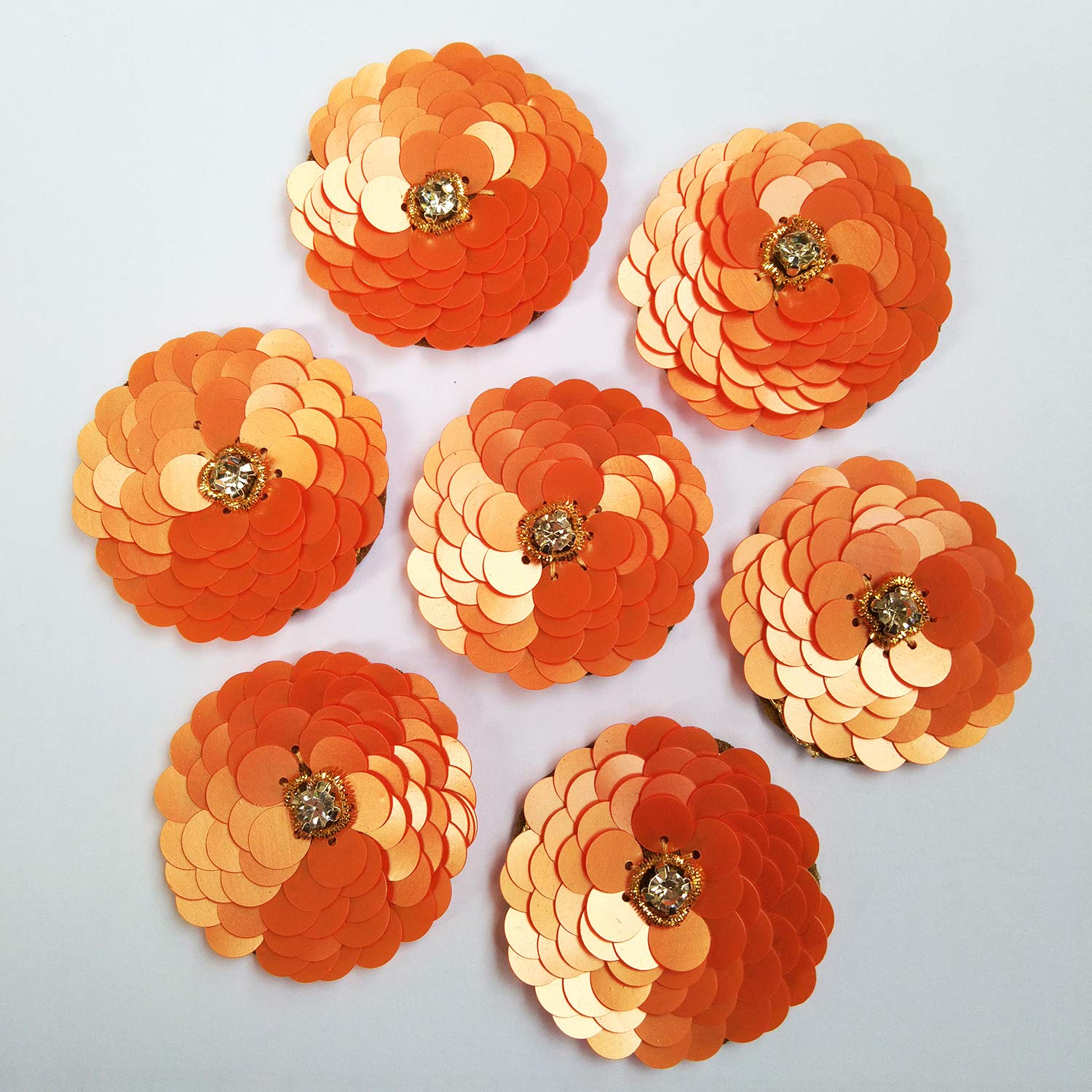 Lovetholy 11pcs, 4x4cm Embroidery Neck sew on Flowers Applique Patches/Decorative Patches for Clothes, Jackets, Jean's, Blouse, Saree, Dress Decoration (L-19.11) (Orange)