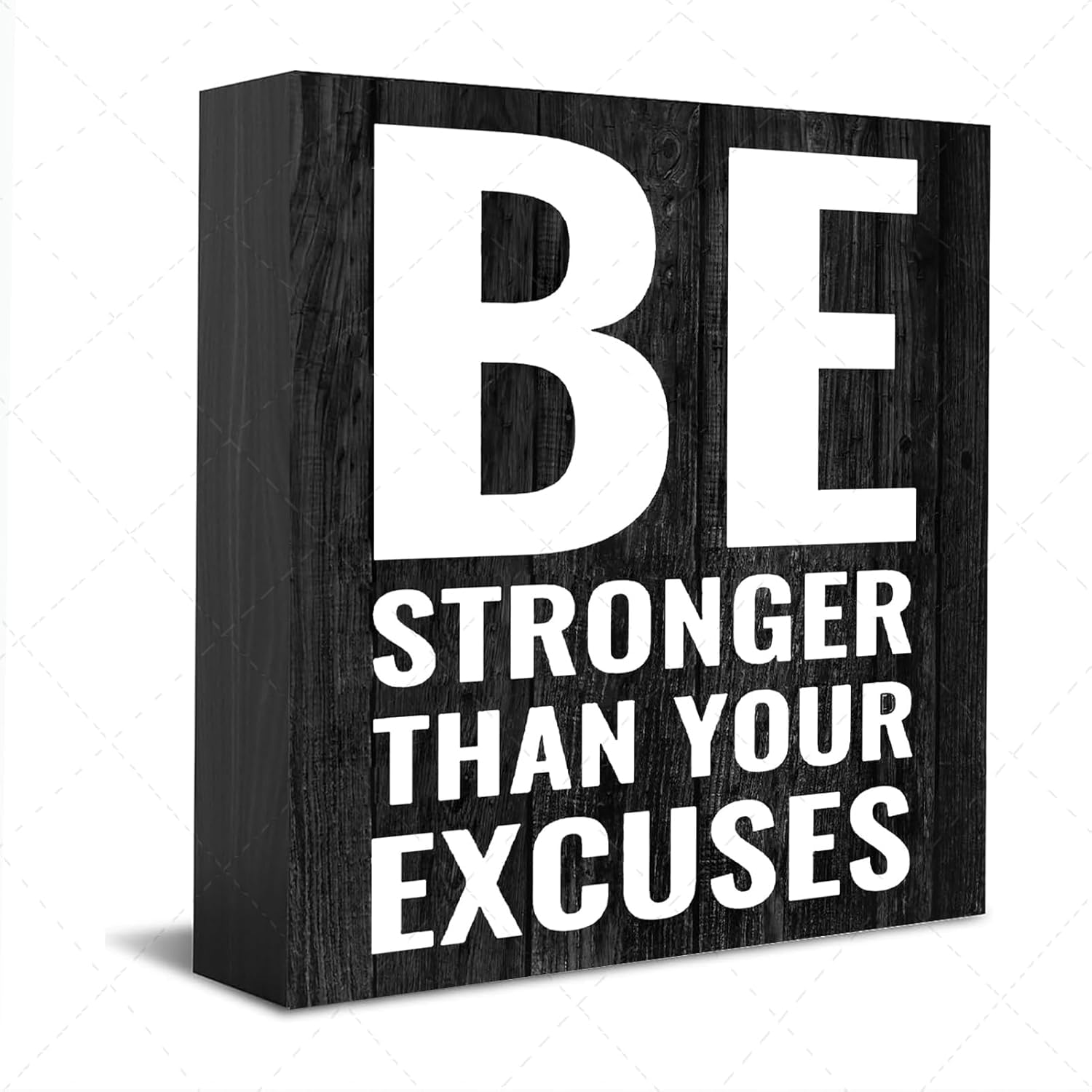 5x5 Inch Wooden Box Sign Be Stronger Than Your Excuses For Home Wall Tabletop Shelf Office Decoration Art