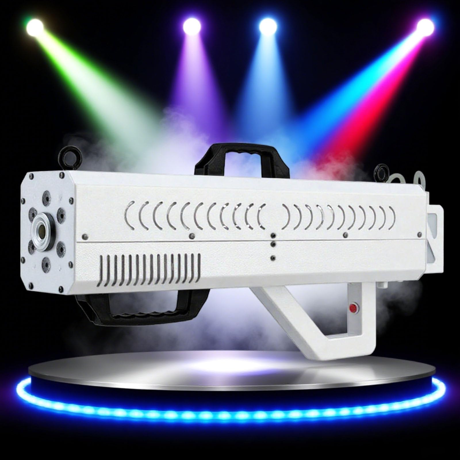 richigblosmum 1500W Handheld Smoke Machine - 7-Color LED Lights & Adjustable Fog Output with Digital Display & 0.3L Tank - Portable Fog Gun for DJ Parties, Concerts, Stage Shows & Events White