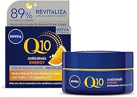 NIVEA Creme Facial Q10 Energy Antissinais Noite 50g, Reduz Linhas Finas, Ilumina, Pele mais Jovem, Revitalizante, Cuidado Facial Noturno
