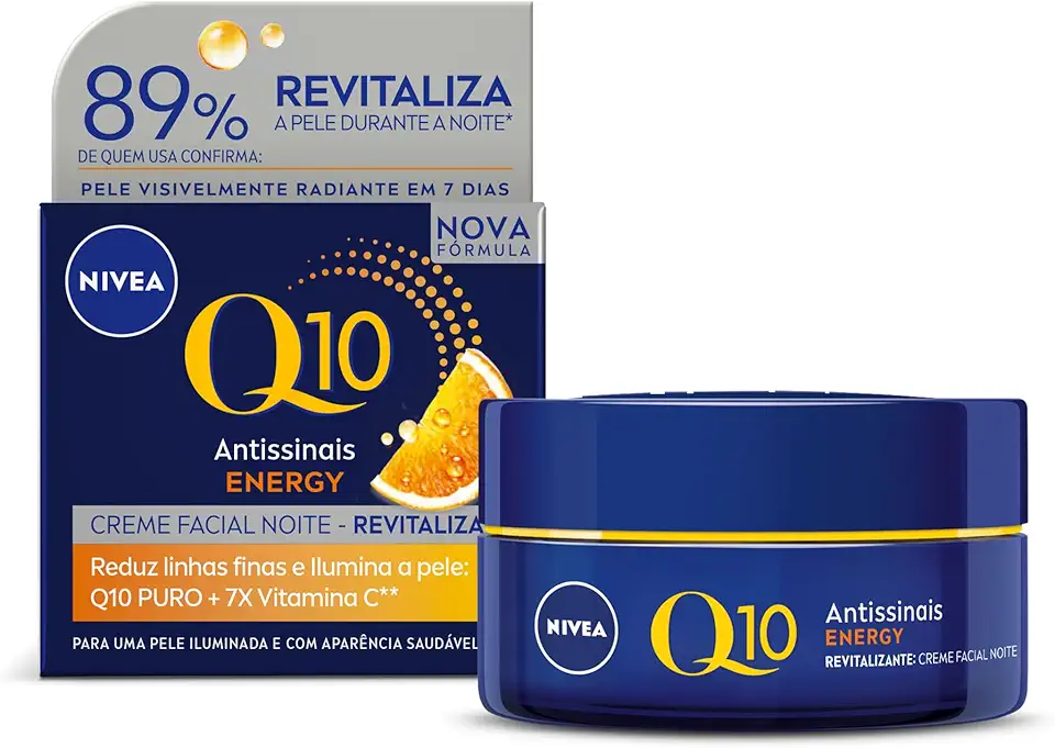 NIVEA Creme Facial Antissinais Q10 Energy Noite 50g - Creme que atua à noite para deixar sua pele iluminada, firme e com aparência mais jovem, resultados em 2 semanas