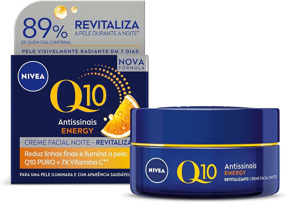 NIVEA Creme Facial Q10 Energy Antissinais Noite 50g, Reduz Linhas Finas, Ilumina, Pele mais Jovem, Revitalizante, Cuidado Facial Noturno