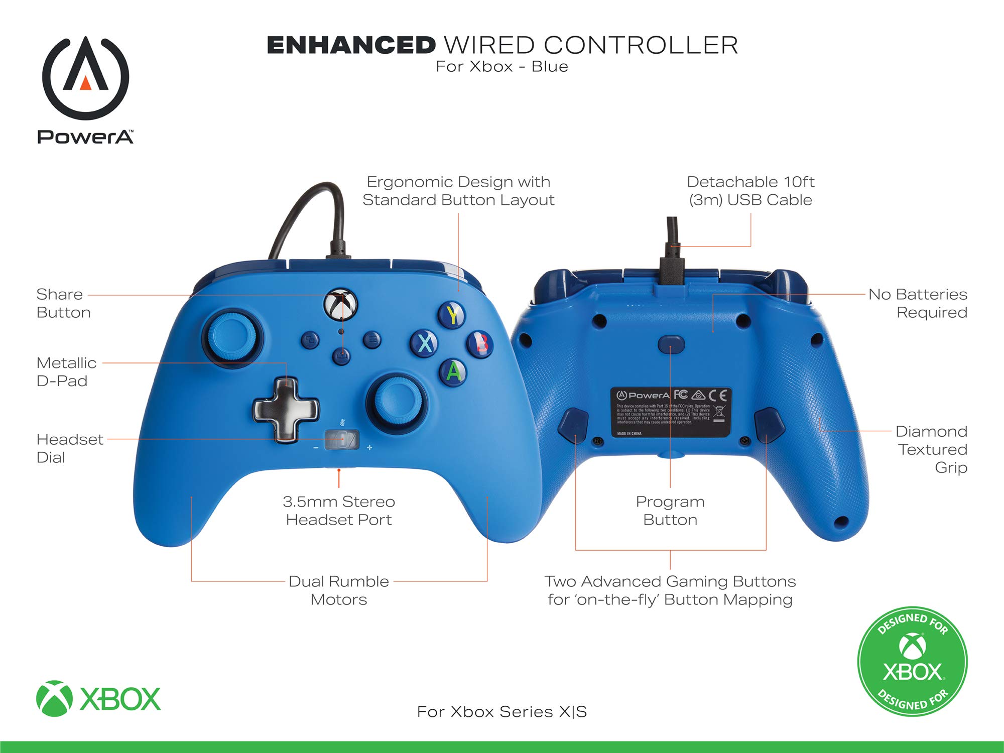 PowerA Enhanced Wired Controller for Xbox Blue, Gamepad, Wired Video