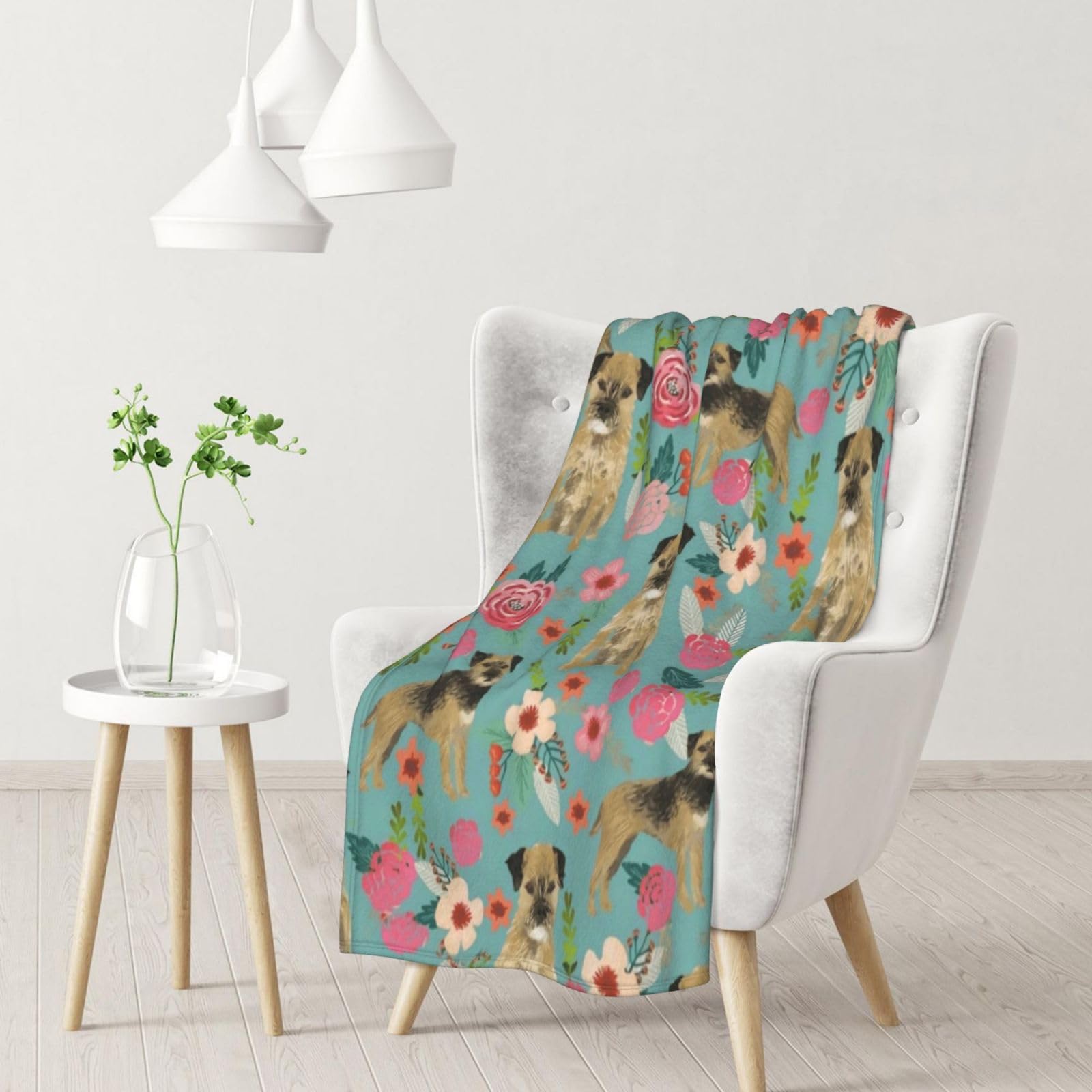 Tcoay Border Terrier Florals Dog Breed,Throws For Sofa Bed Chair, Decorative Throw Blanket, Blanket for Travel 30x40 inches