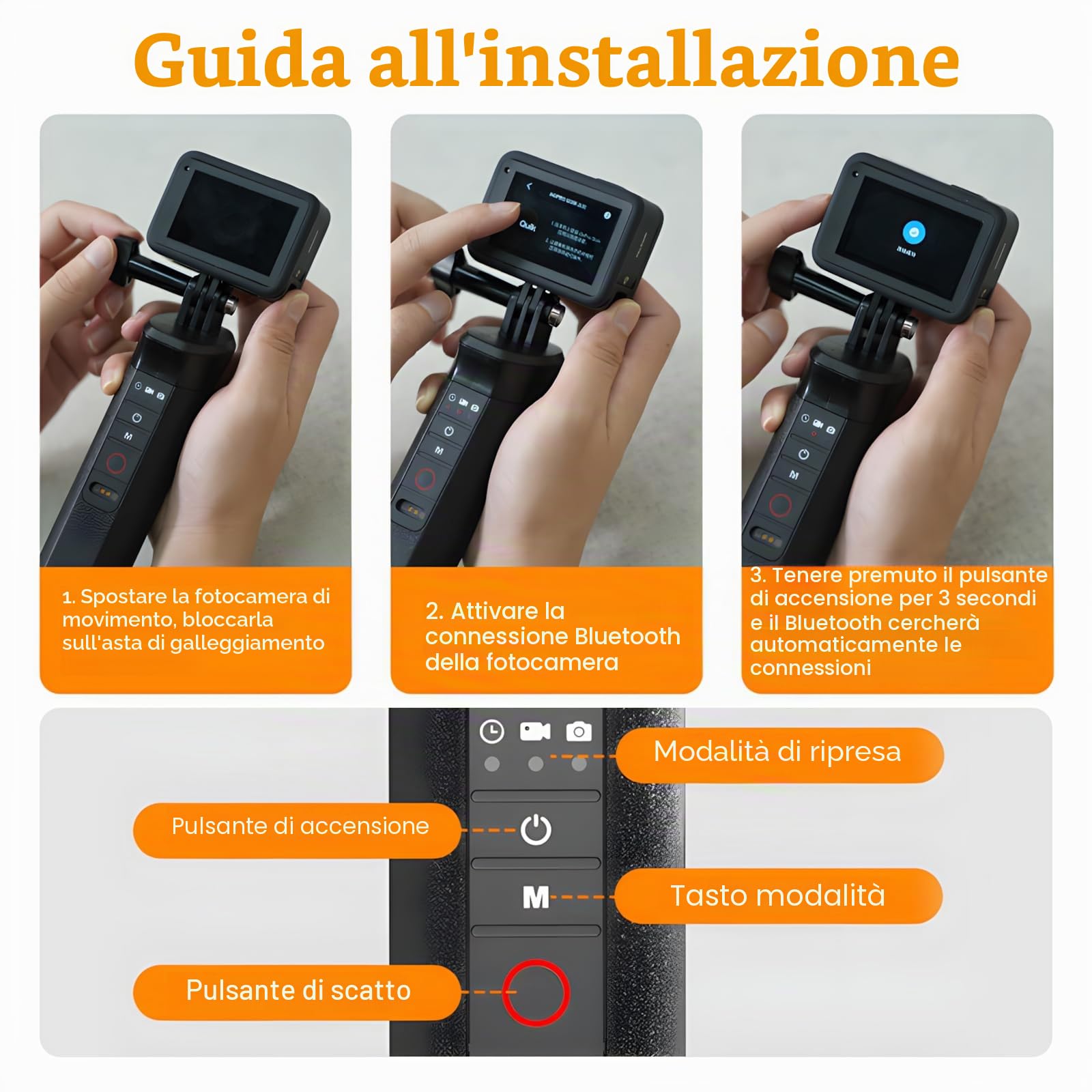 Selfie stick con impugnatura subacquea, monopiede impermeabile con telecomando Bluetooth, impugnatura galleggiante per fotocamera subacquea, adatta per action cam GoPro Hero 13/12/11/10/9
