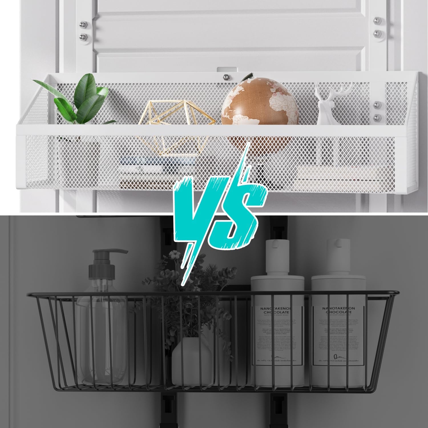 Over Door Hook Organizer 12 Hook Over The Door Organizer with 3 Mesh Baskets - Back of Door Storage Towel Rack Space Saving Storage Organizer for Bedroom, Bathroom, Kitchen, Pantry, White
