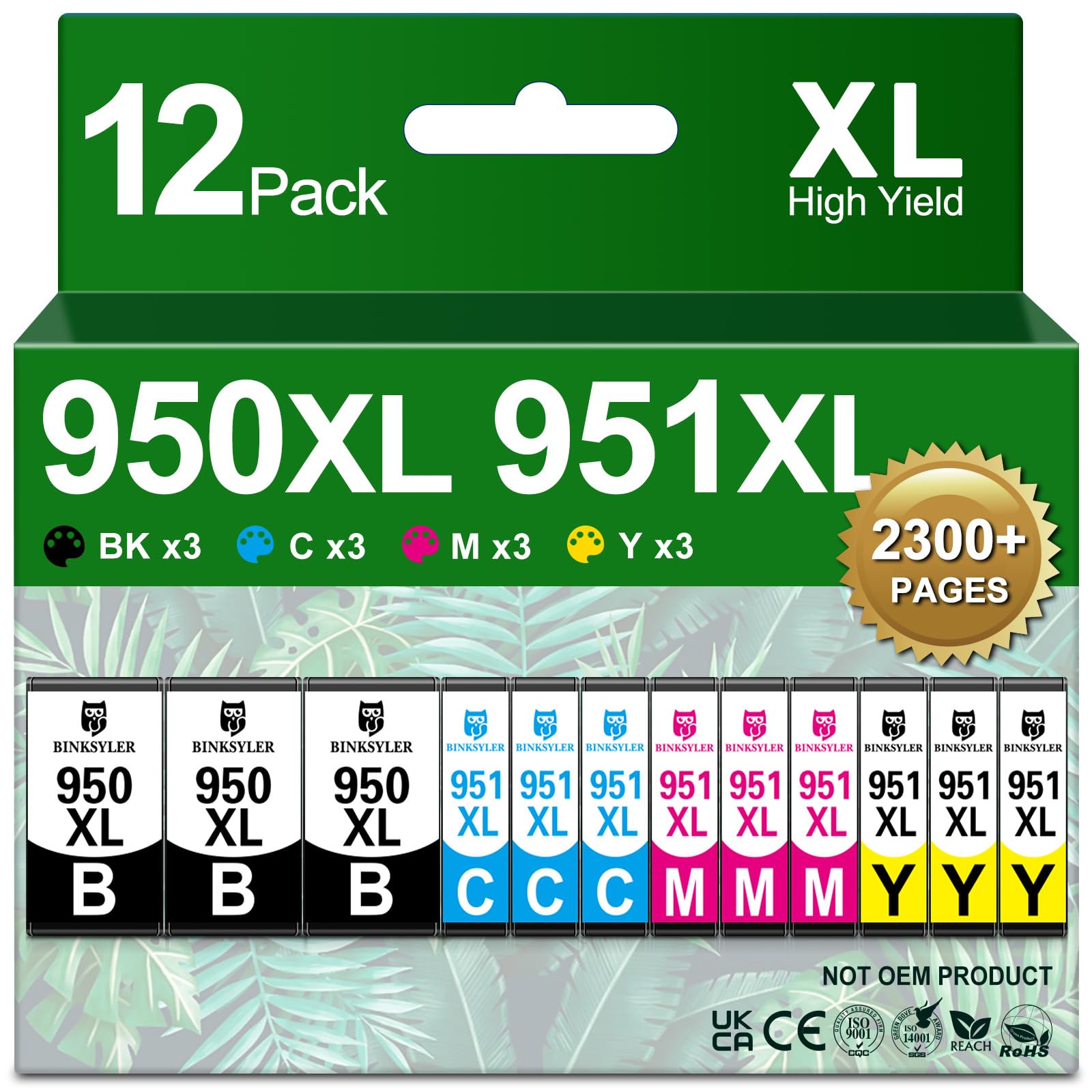 Photo 1 of BINKSYLER 950XL 951XL Ink Cartridges Combo Pack, 12-Pack