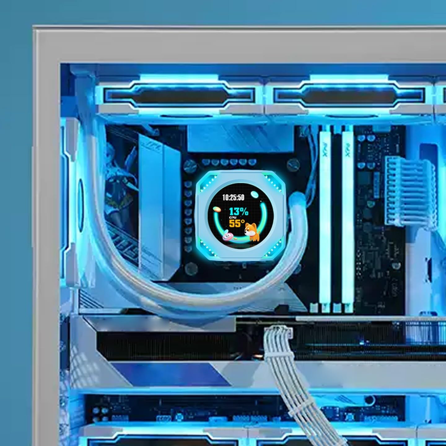 Monitor USB da 2,1 pollici raffreddato ad acqua, display secondario circolare 480x480 per PC, schermo fai da te con supporto magnetico e supporto, Win 7+