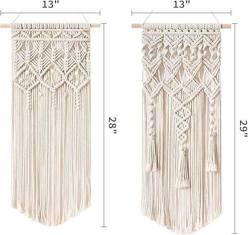 Miniatura 6 de Mkono 2 piezas de macramé para colgar en la pared y espejo de pared bohemio tejido chic bohemio decoración de arte geométrico para el hogar, hermoso