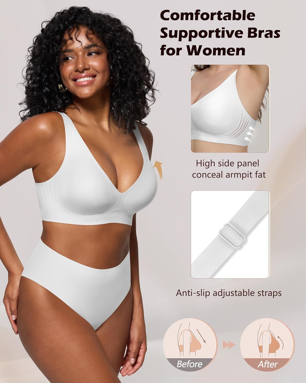 As Fairy Bras for Women Deep V Seamless Wireless Support Lift No Underwire Plunge Bralettes Full Coverage Push Up Bra - Image 4