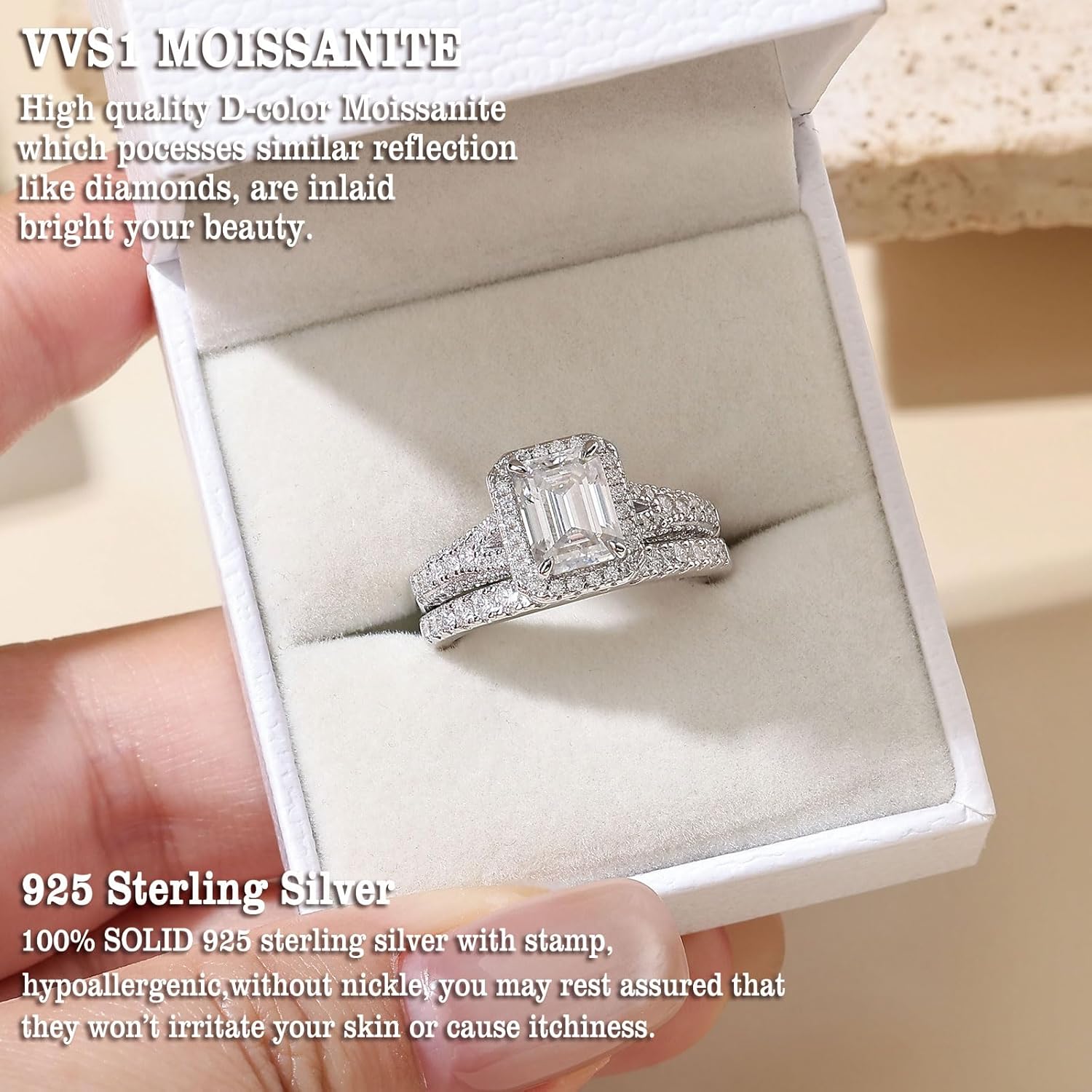 Newshe Jewellery Moissanite Wedding Sets for Women 925 Sterling Silver Bridal Set Oval Engagement Ring Sets Promise Eternity Size 5-10 - Image 4