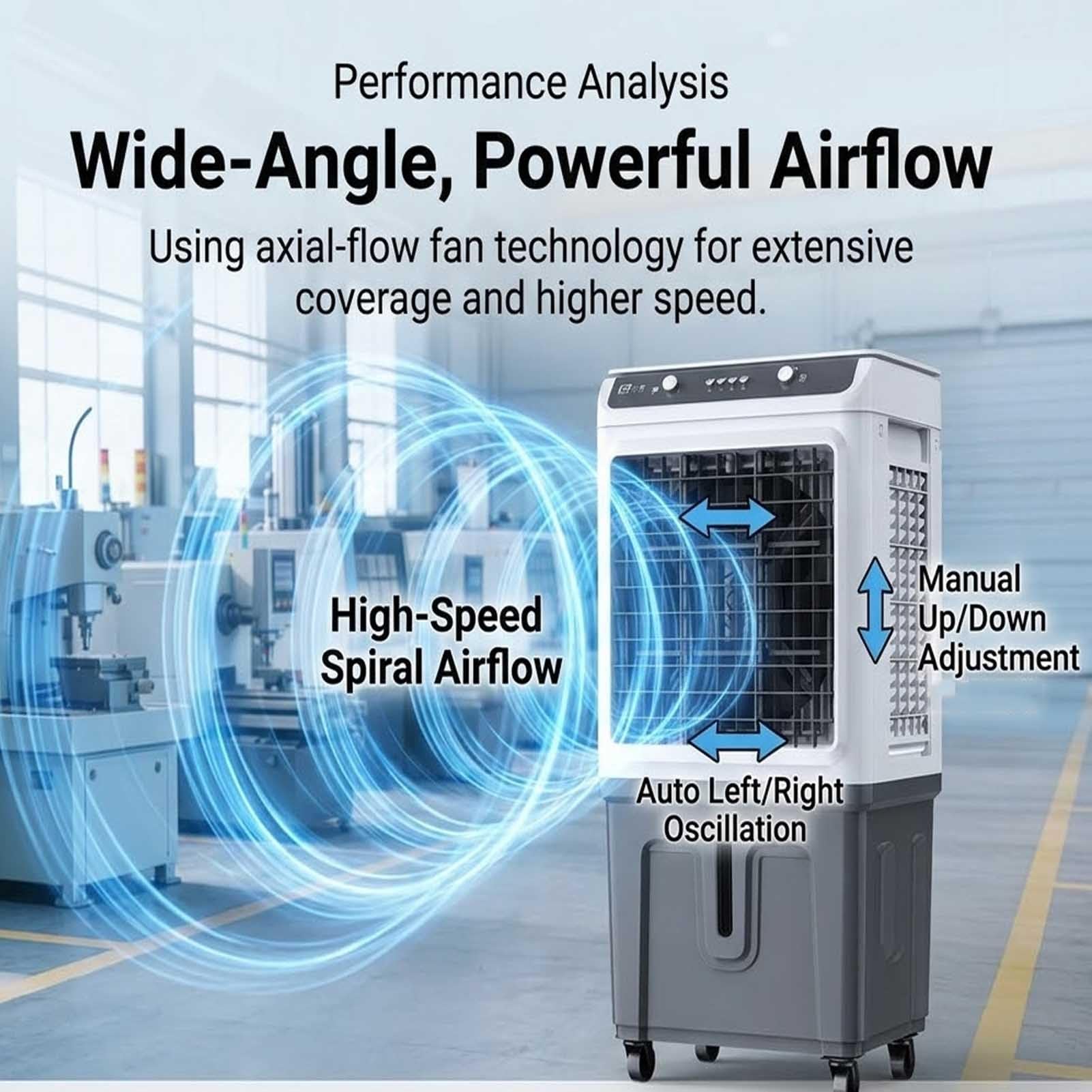 Tragbarer Verdunstungskühler 40L Ventilator | Mit automatischer Befüllung|180W Motor|3 Geschwindigkeiten Oszillation|für Gewerbe Industrie Außenbereich
