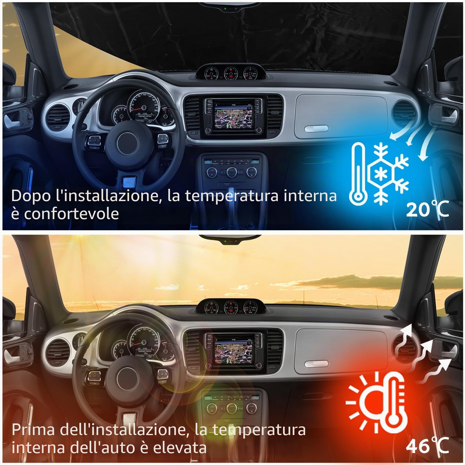 Copertura per Parabrezza Auto per T6, Copertura per Parabrezza Anteriore Ispessita, Protezione da Neve, antigelo, Polvere e Ghiaccio, Copertura per finestrino Camper