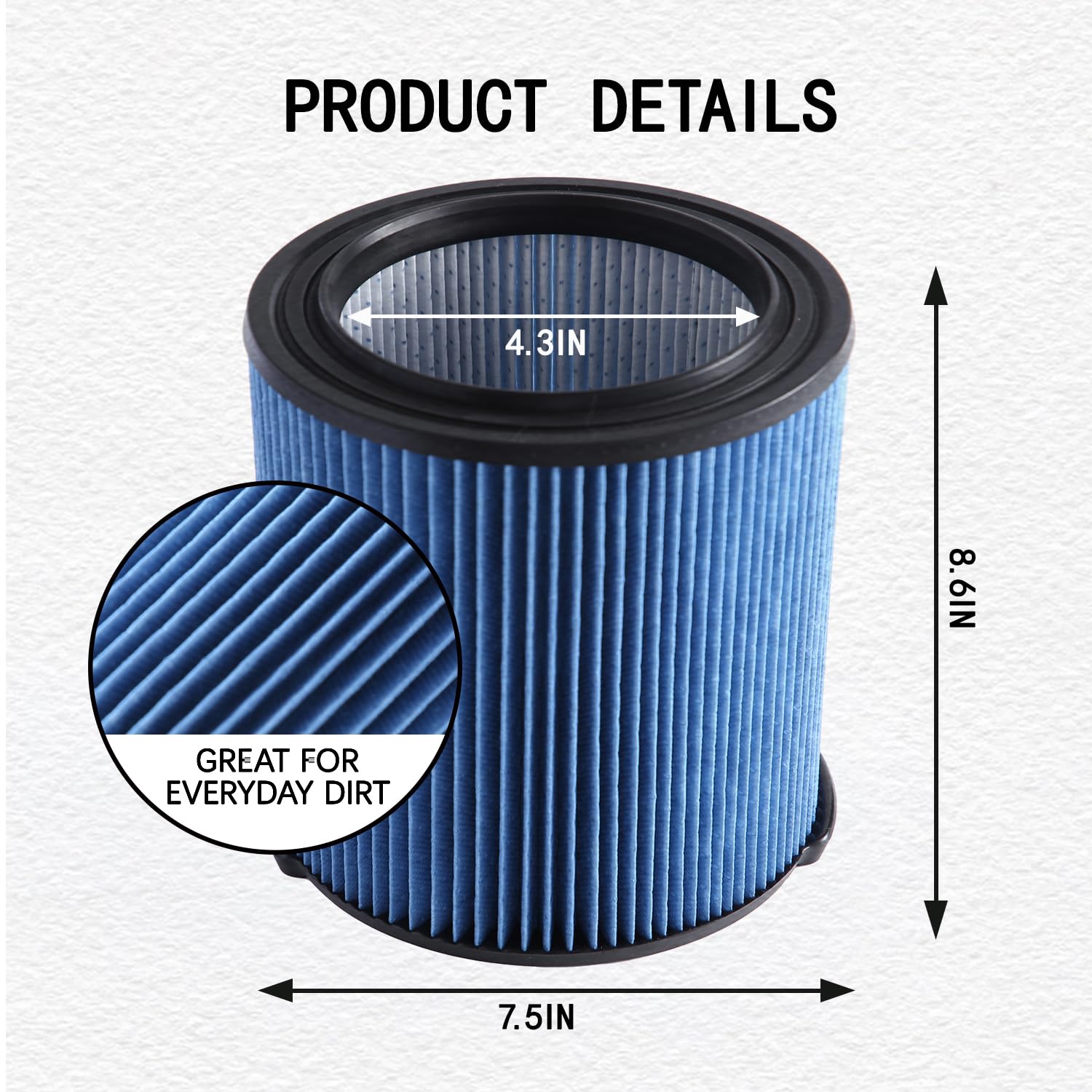 2 Stück VF5000 Filter Für Ridgid Nass-/Trockensauger – 3-lagiger Faltenfilter, Kompatibel Mit WD1450, WD0970 Uvm.