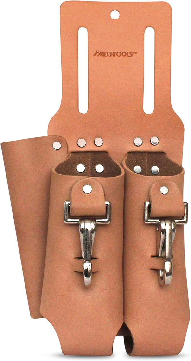 Leather Plier and Tool Holder, Heavy Duty Leather Double Pliers Holder, Tools Pouch with Loop Style Pockets, 3 Pockets Pouch for Tools & Accessories, Riveted to Assure Long Life