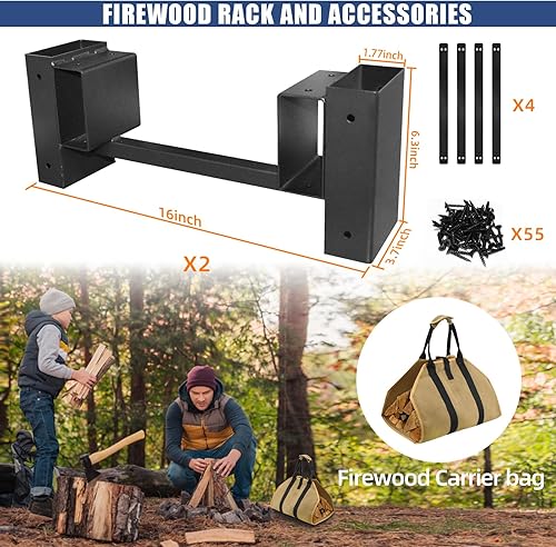 Miniatura 6 de Kit de soporte de almacenamiento de leña al aire libre para almacenamiento de madera de fuego, soporte de almacenamiento de madera para chimenea,