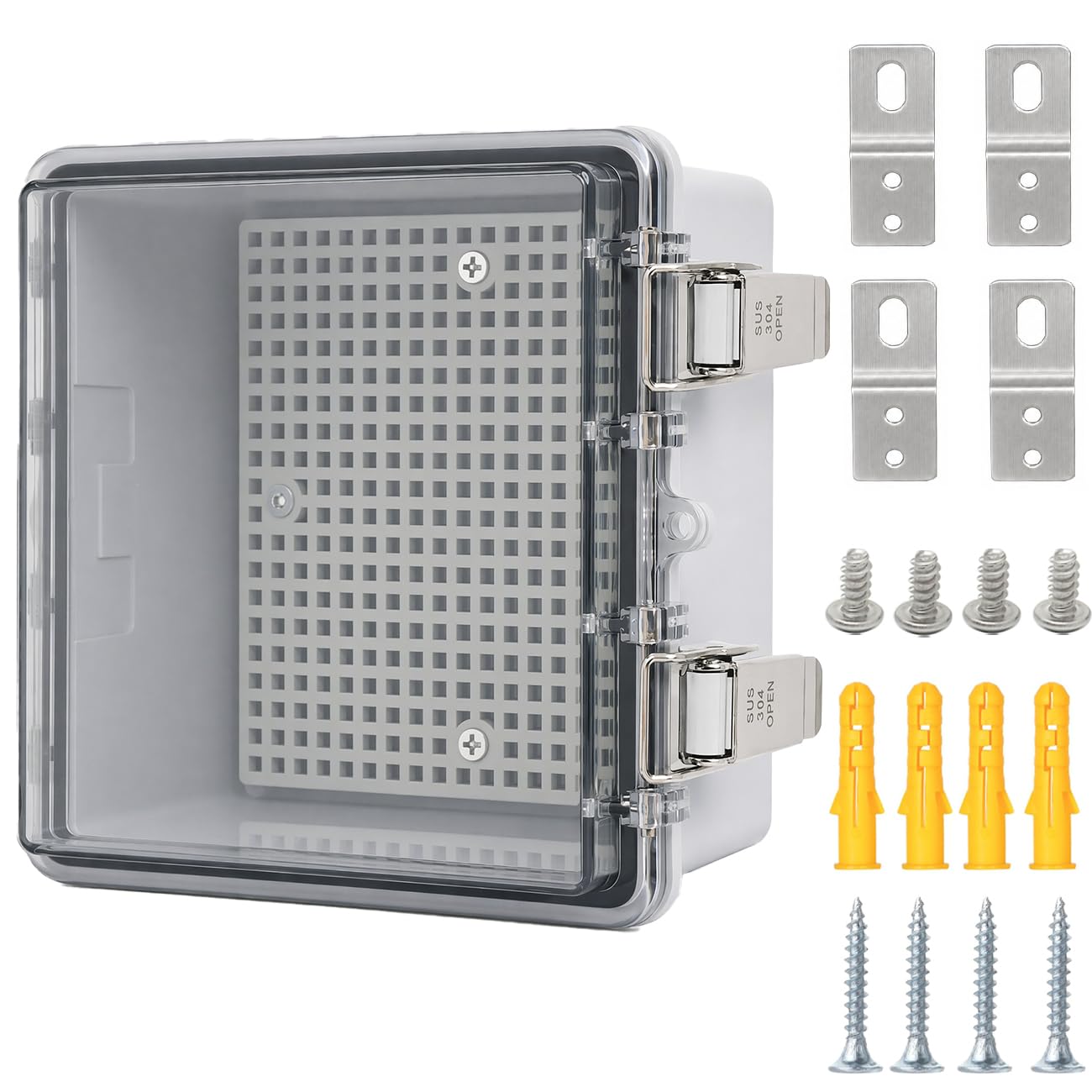Junction Box,IP67 Waterproof Electrical Box Hinged Clear Cover Stainless Steel Latch Project Box Enclosure with Mounting Plate & Wall Bracket, Black 11.8 x 7.9 x 6.7inch(300x200x170mm) — Amazon image 17