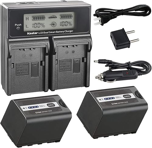 Kastar Cargador rápido LCD + batería 2x para Panasonic AG-VBR59 AG-VBR89G AG-VBR118G AG-BRD50 AG-B23 AG-DVX200 AG-AC8 AG-AC90A AG-DVC30 AG-HPX250