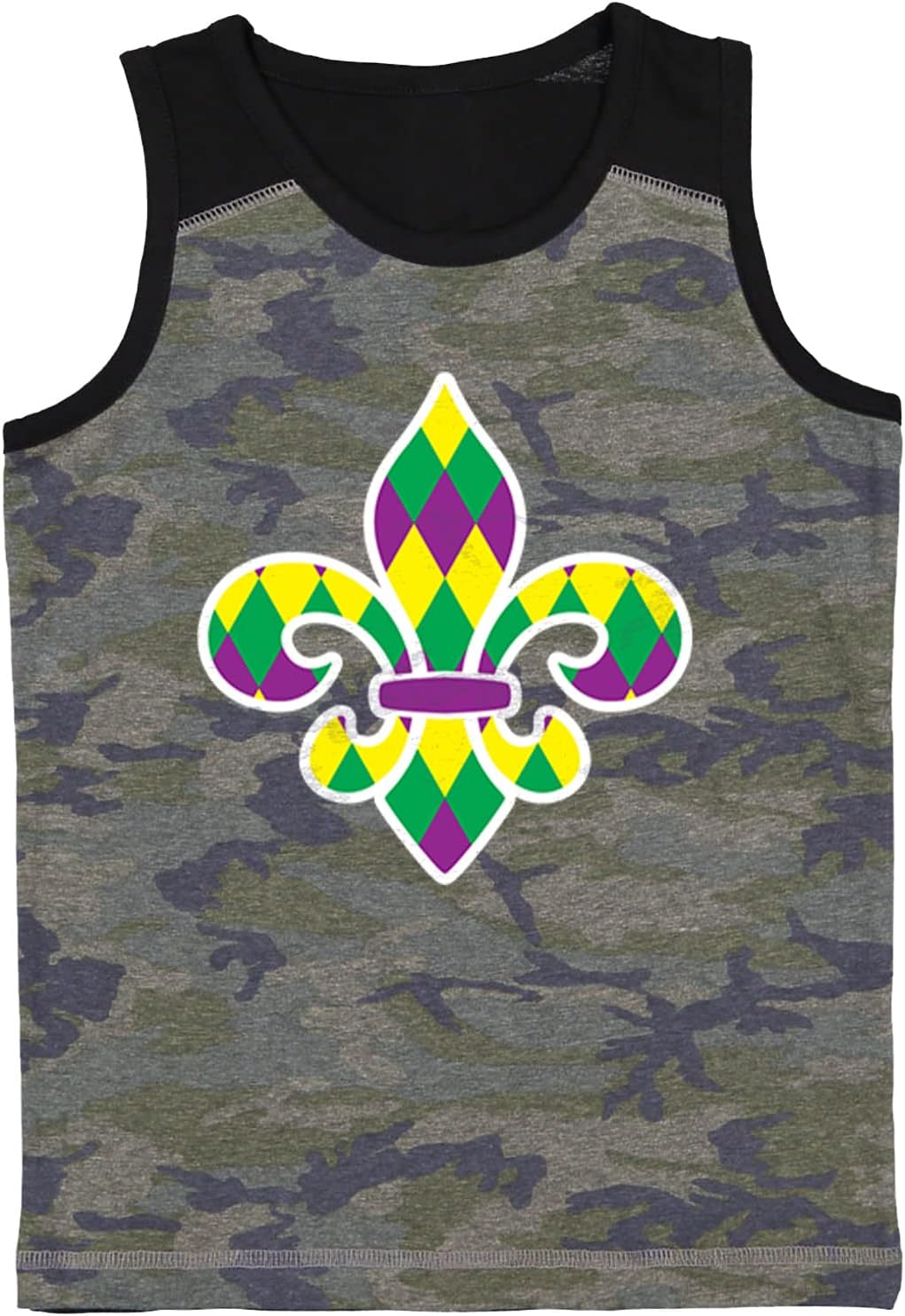 Fleur De Lis - NOLA Checkered Pattern Youth Contrast Back Tank Top