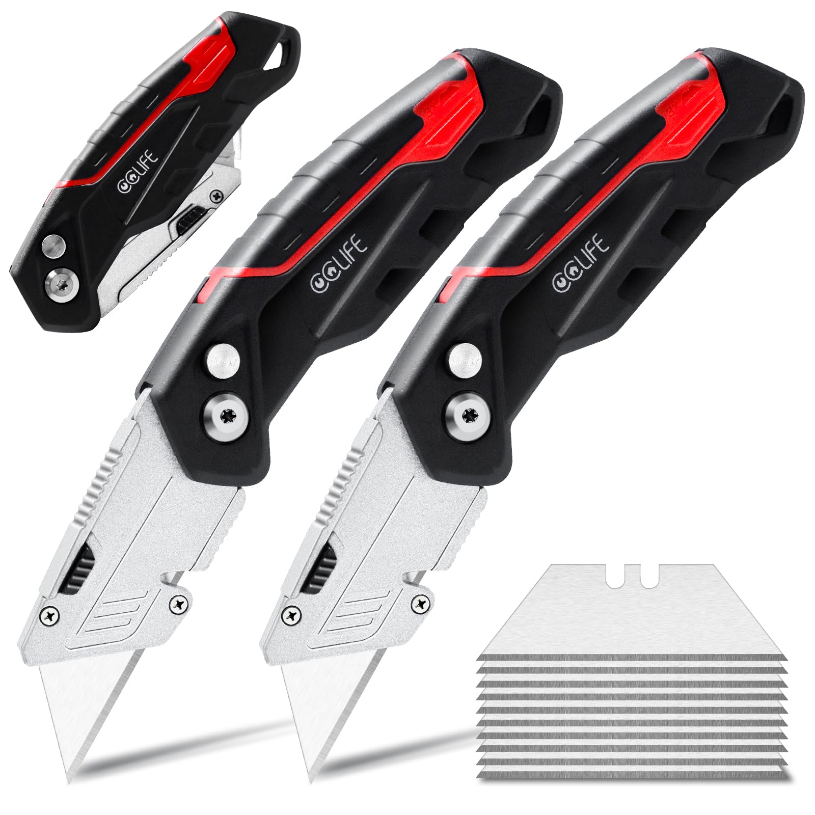 CCLIFE 2 Piezas Cutter Profesional Plegable Multiusos, Cutter Portátil con 10 Cuchillas Adicionales, Clip para Cinturón y Diseño de Bloqueo de Seguridad